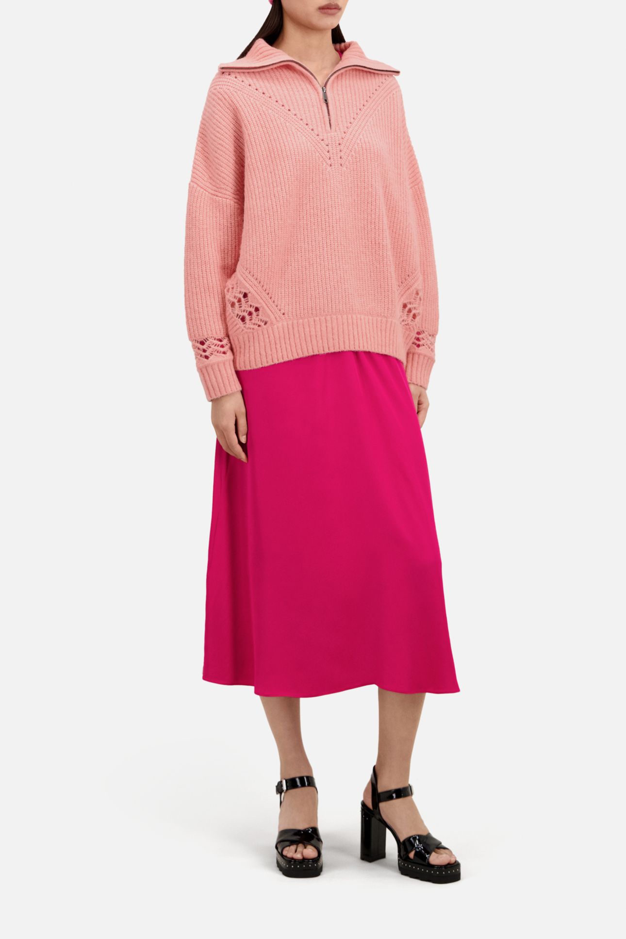TURTLENECK SWEATER IN PEARL AND POINTELLE RIB OLD PINK 4