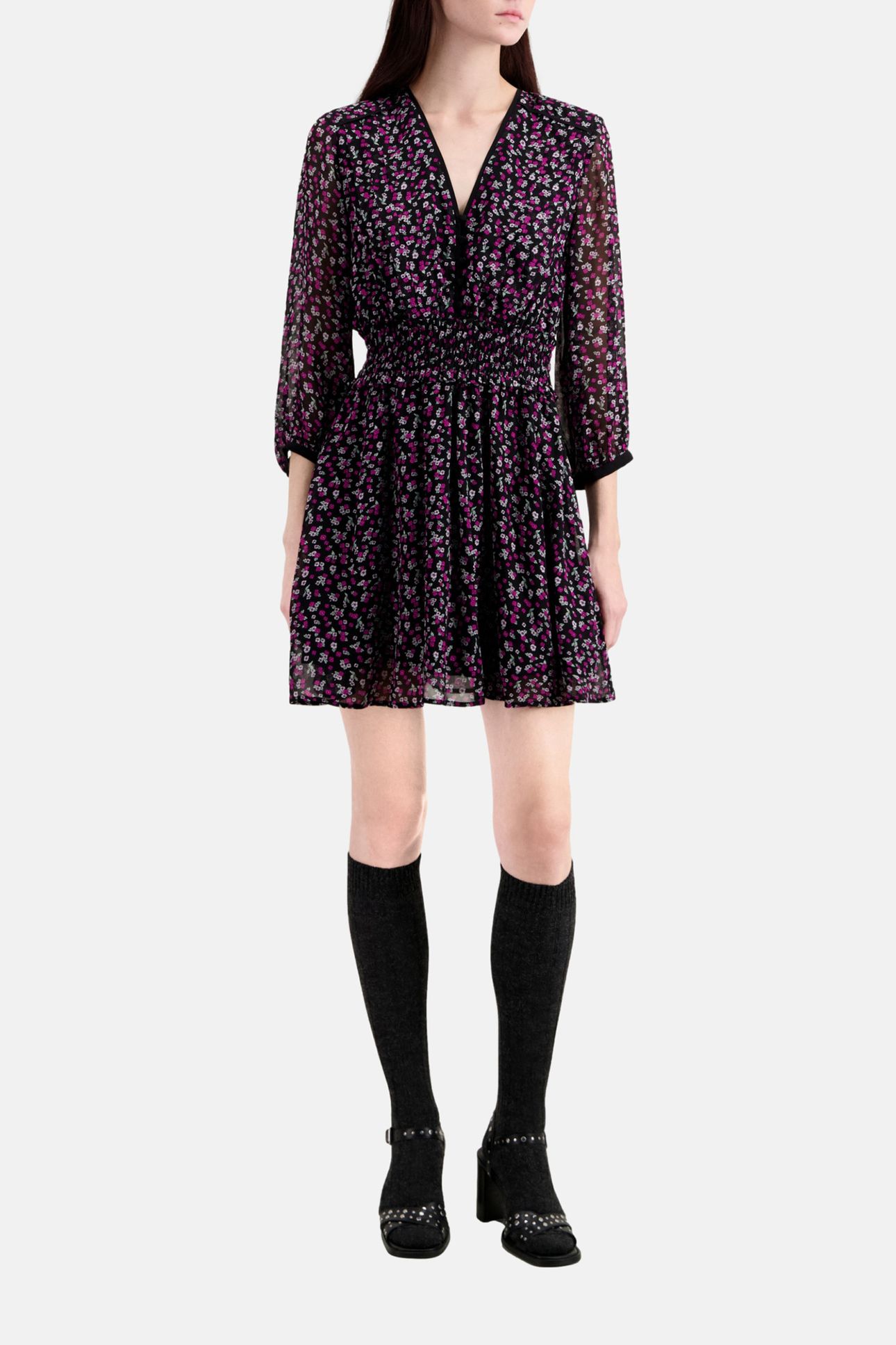 SHORT DRESS WITH 3/4 SLEEVES BLACK/PINK 5