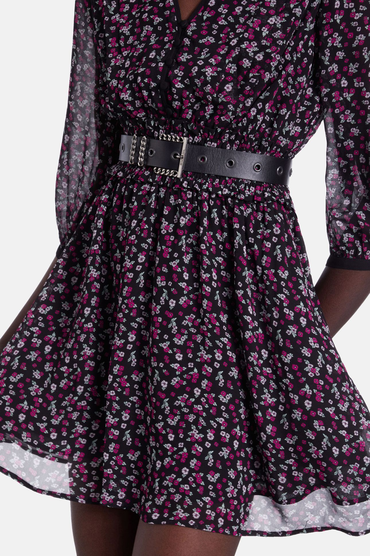 SHORT DRESS WITH 3/4 SLEEVES BLACK/PINK 6