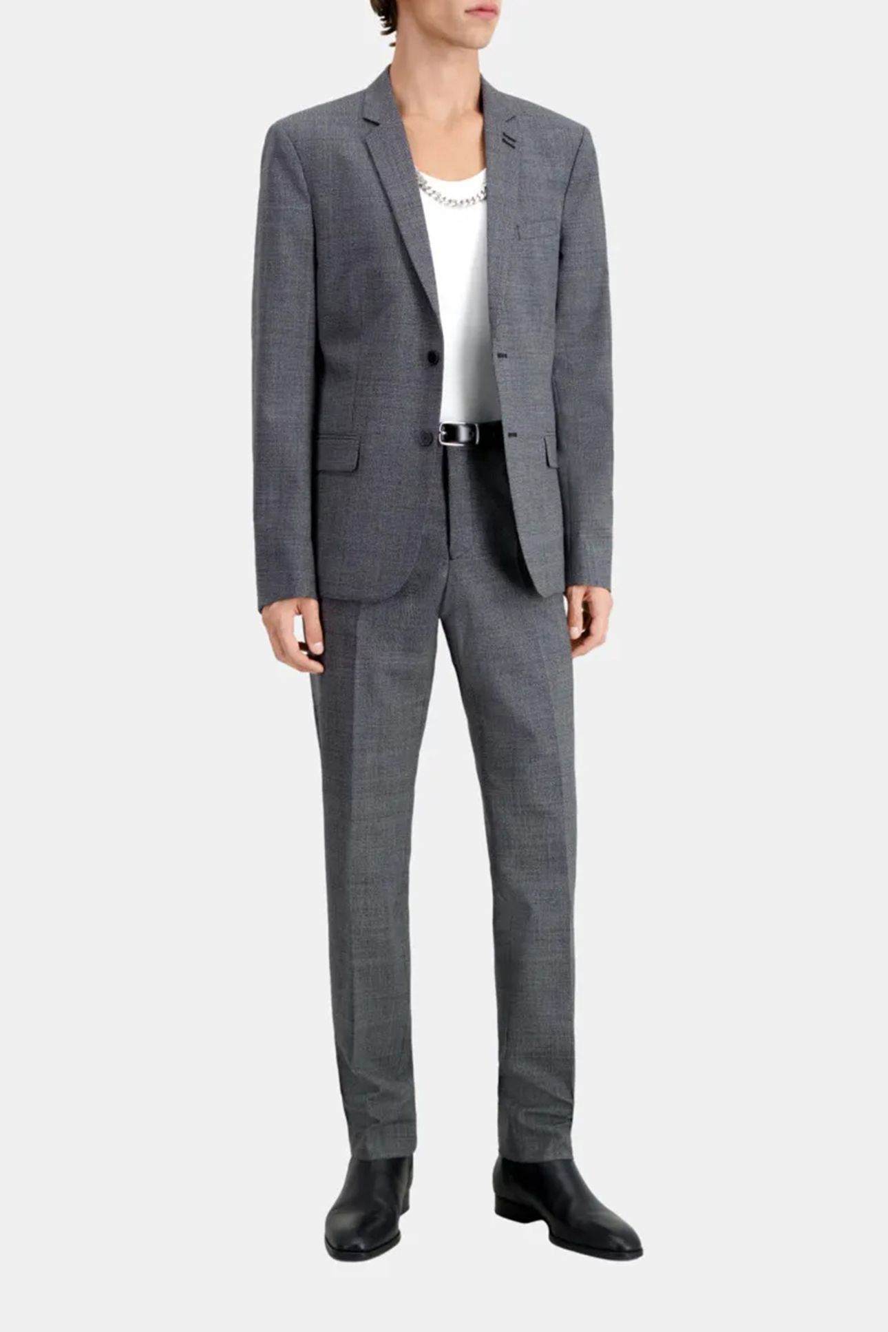 FITTED CHECKED SUIT JACKET BLACK-ECRU 2