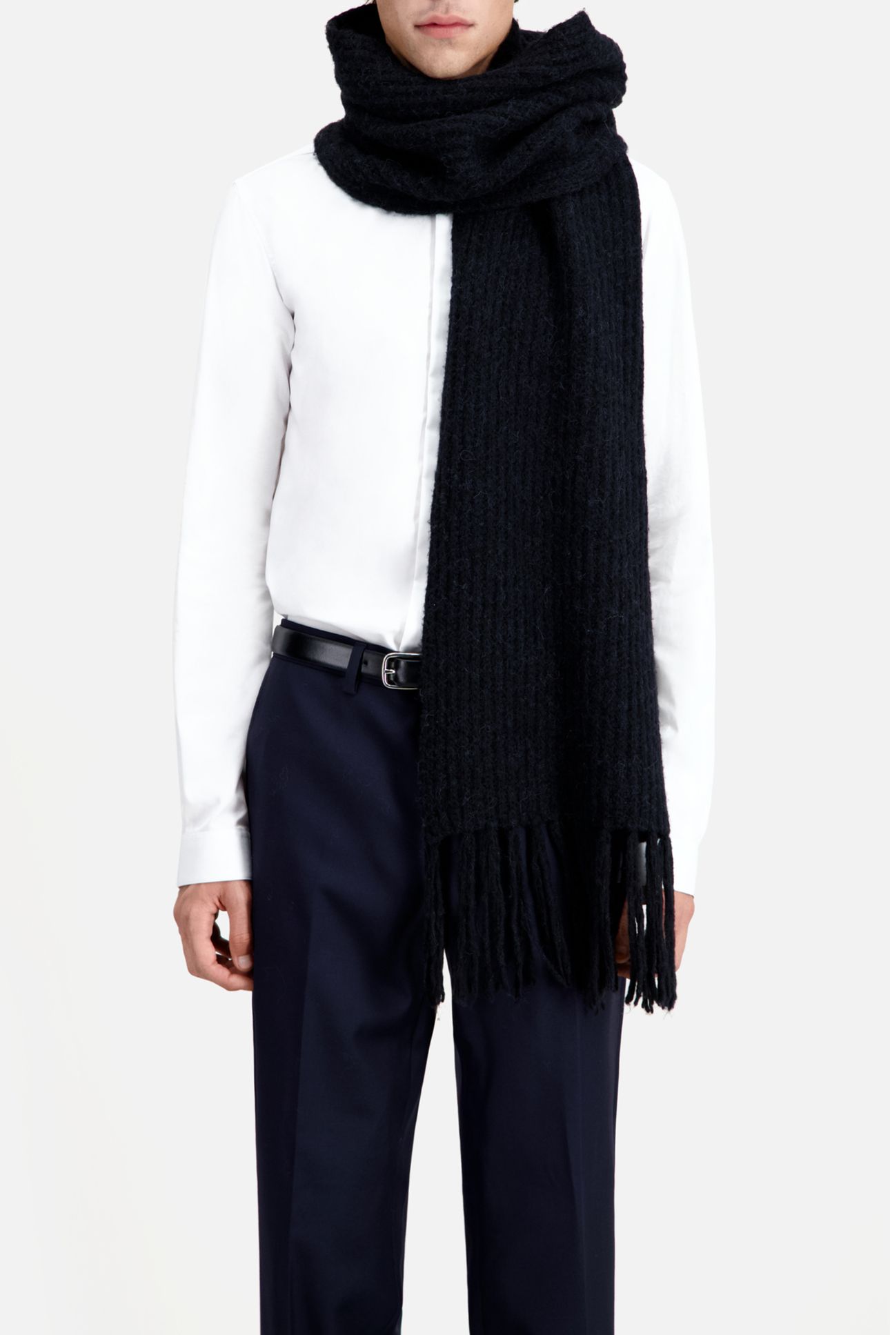 BEADED RIB SCARF WITH FRINGES BLACK 3