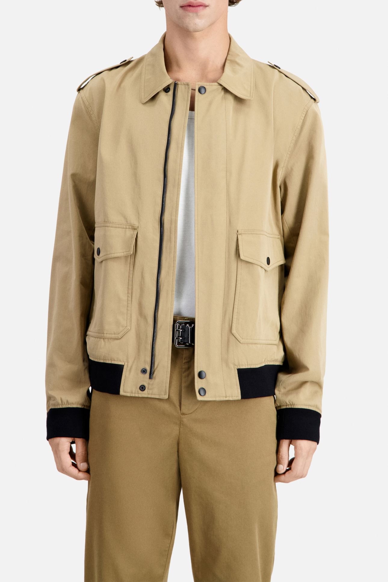 JACKET WITH COLLAR AND FRONT PATCH POCKETS BEIGE 1
