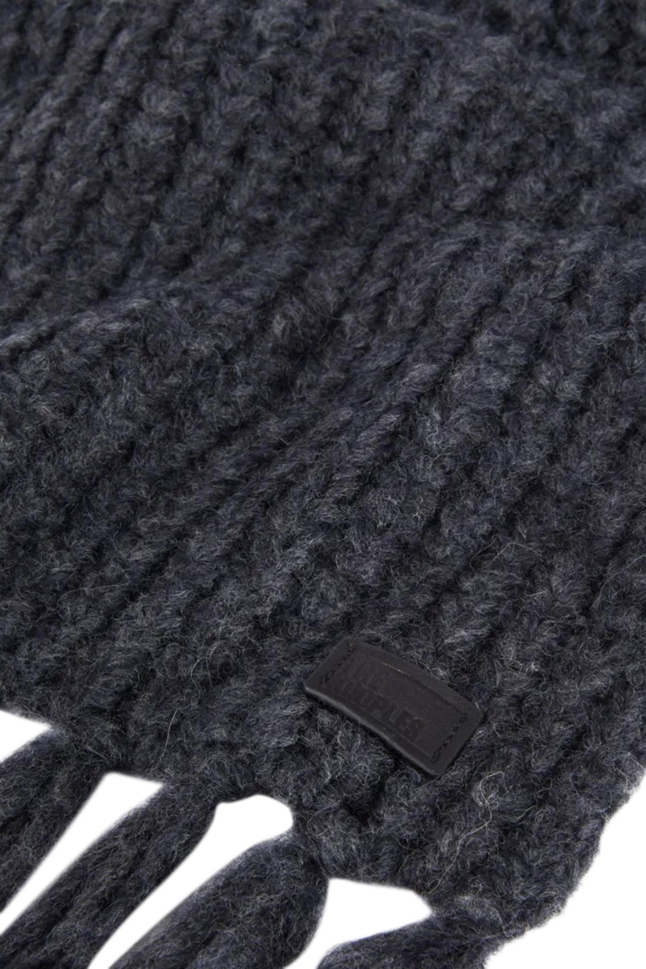 BEADED RIB SCARF WITH FRINGES ANTHRACITE MELANGE 2