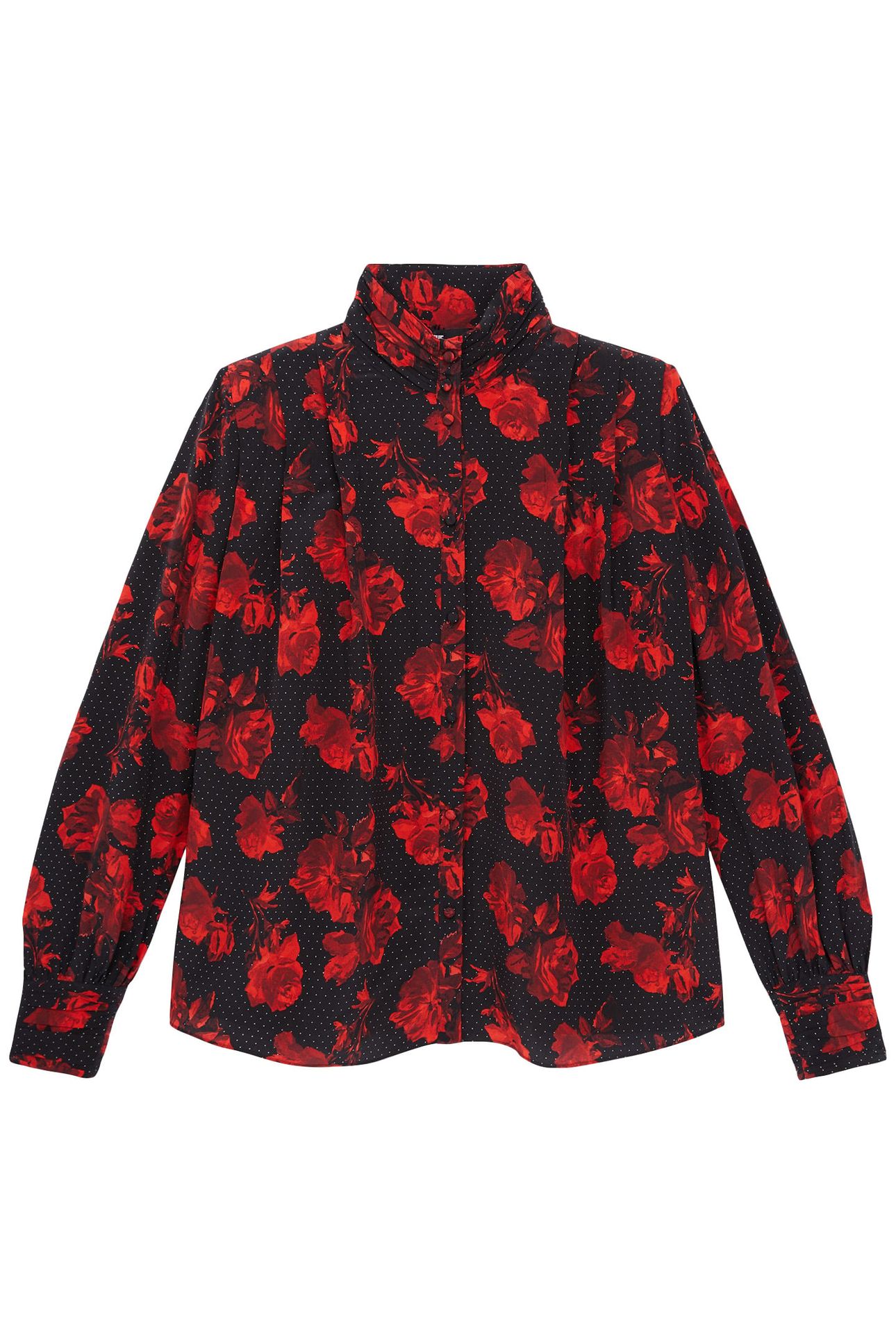 LOOSE SHIRT WITH PLEATED STAND-UP COLLAR BLACK-RED 3