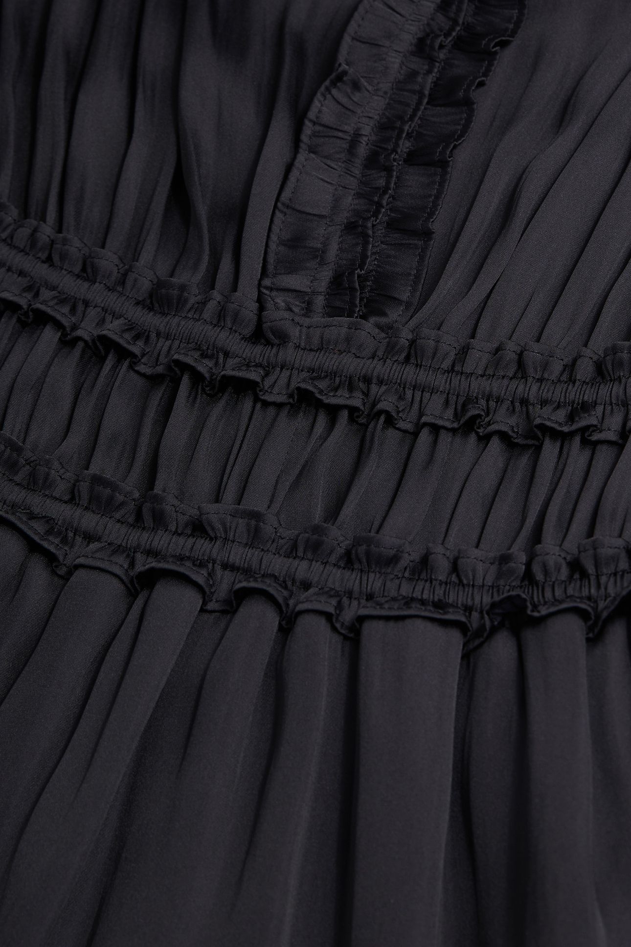 LONG V-NECK DRESS WITH FRILLS BLACK 6
