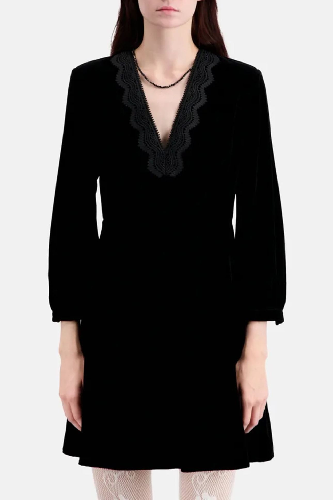 3/4 SLEEVE SHORT DRESS WITH V-NECKLINE BLACK 1