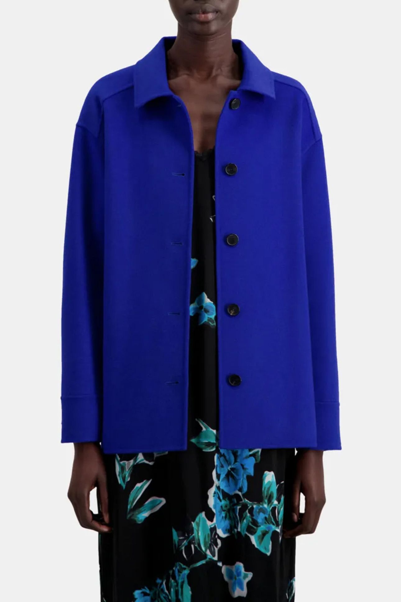 FRINGE DOUBLE FACE JACKET MEDIUM BLUE 1