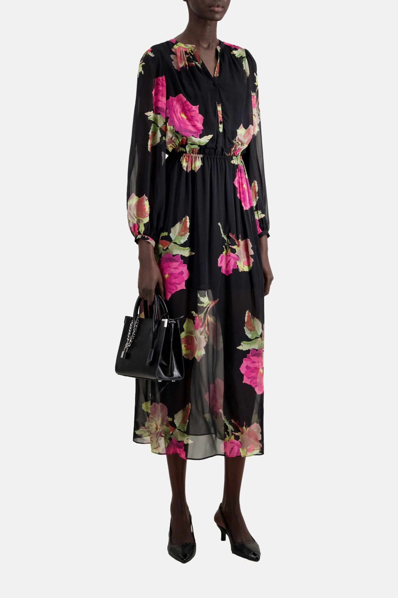 LONG PRINTED DRESS PINK BLACK 4