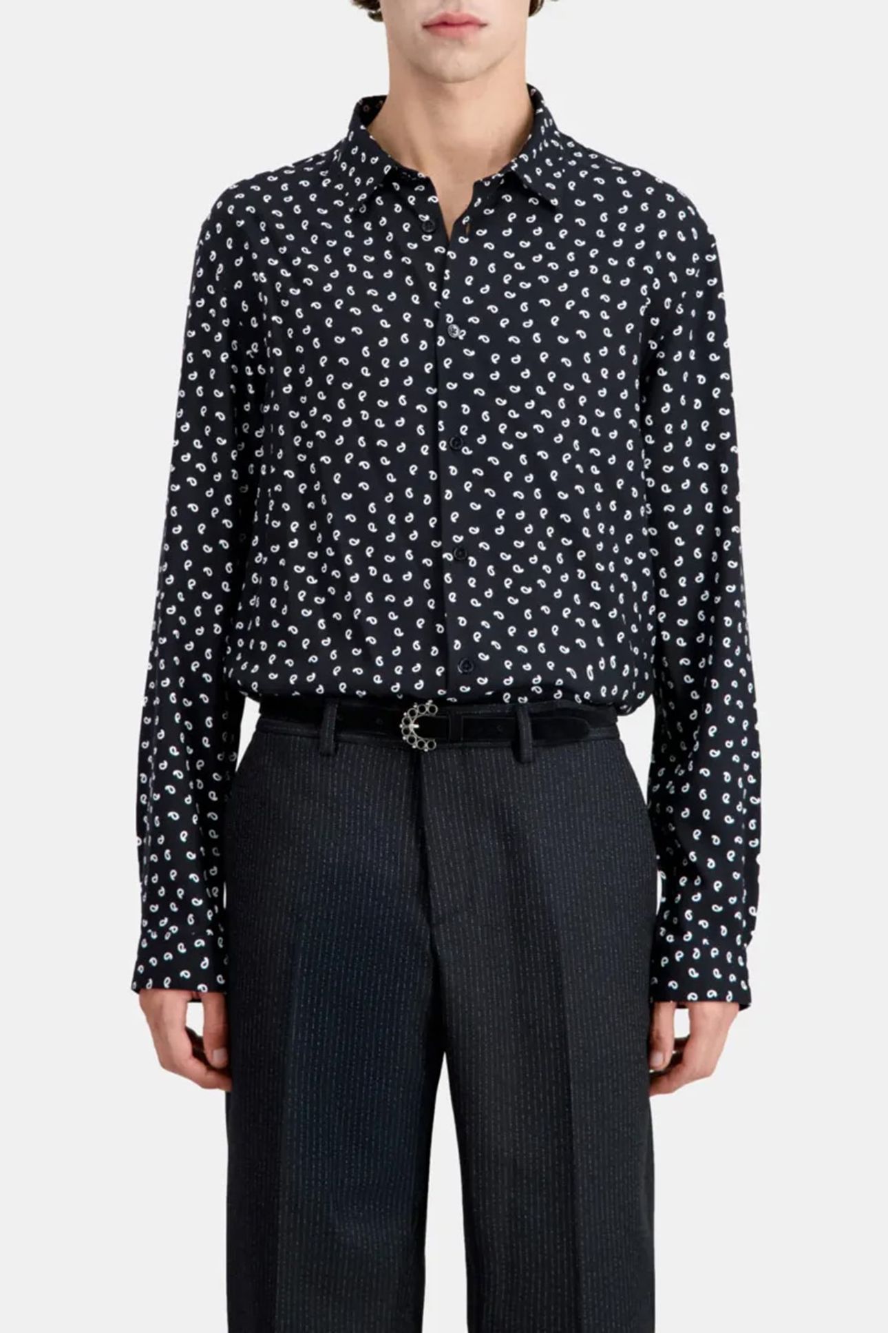 LONG SLEEVE SHIRT WITH CLASSIC COLLAR BLACK WHITE 1