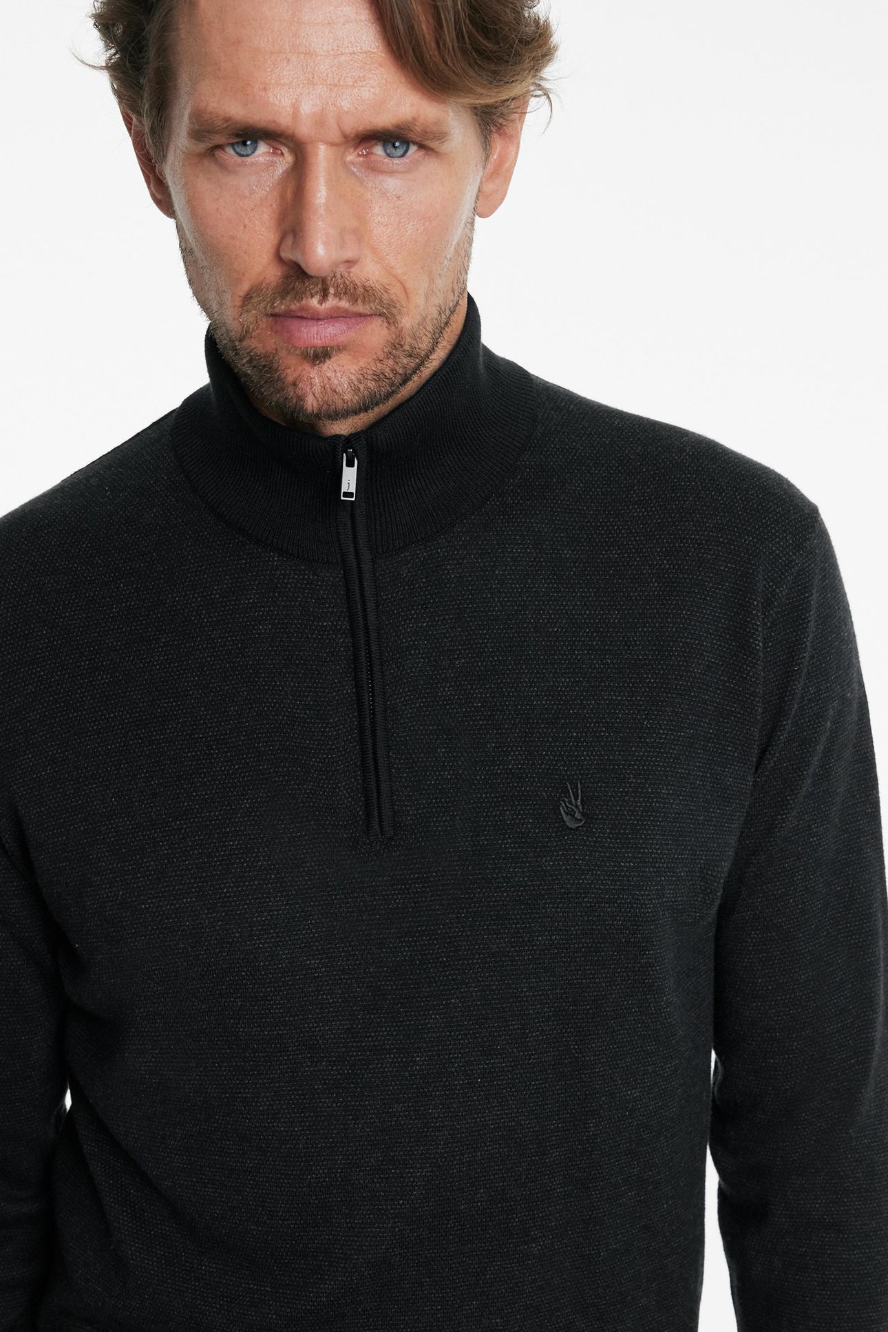 GRAND BIRDSEYE HALF ZIP IN CTN CASH BLACK 3