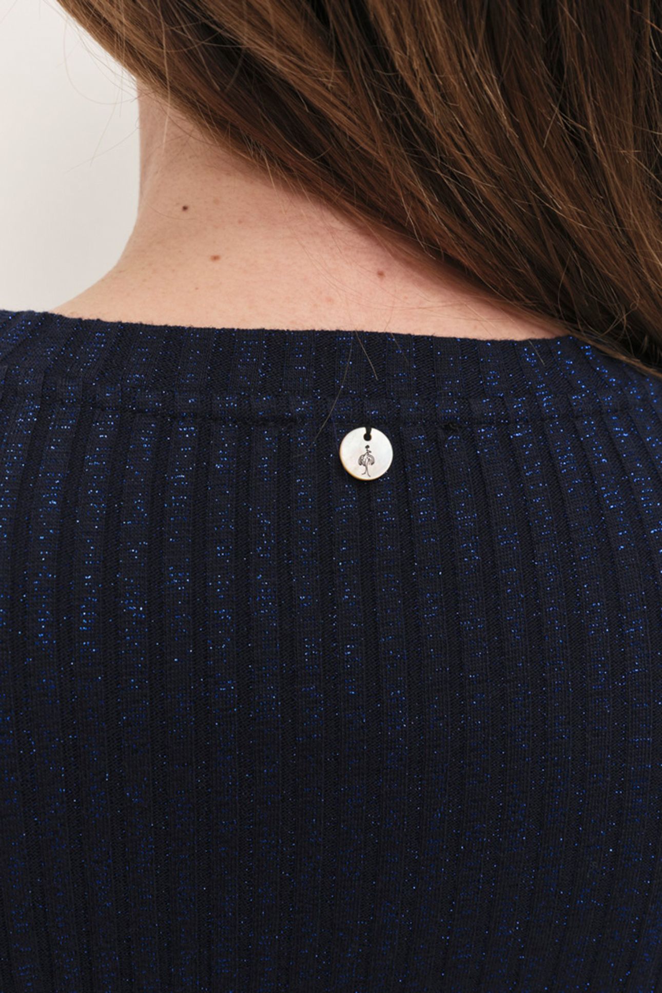 MALENE - NAVY BLUE RIBBED LUREX KNIT LONG-SLEEVED T-SHIRT 6