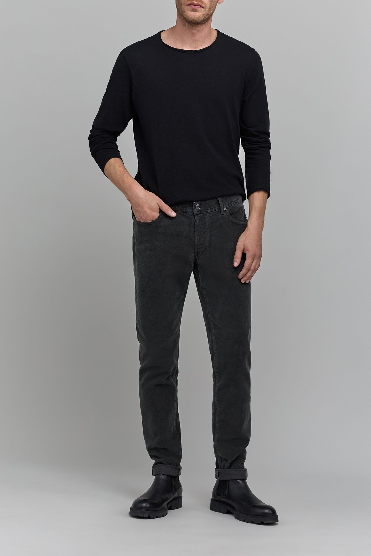 SLIM BITUMEN CORDUROY PANTS 3