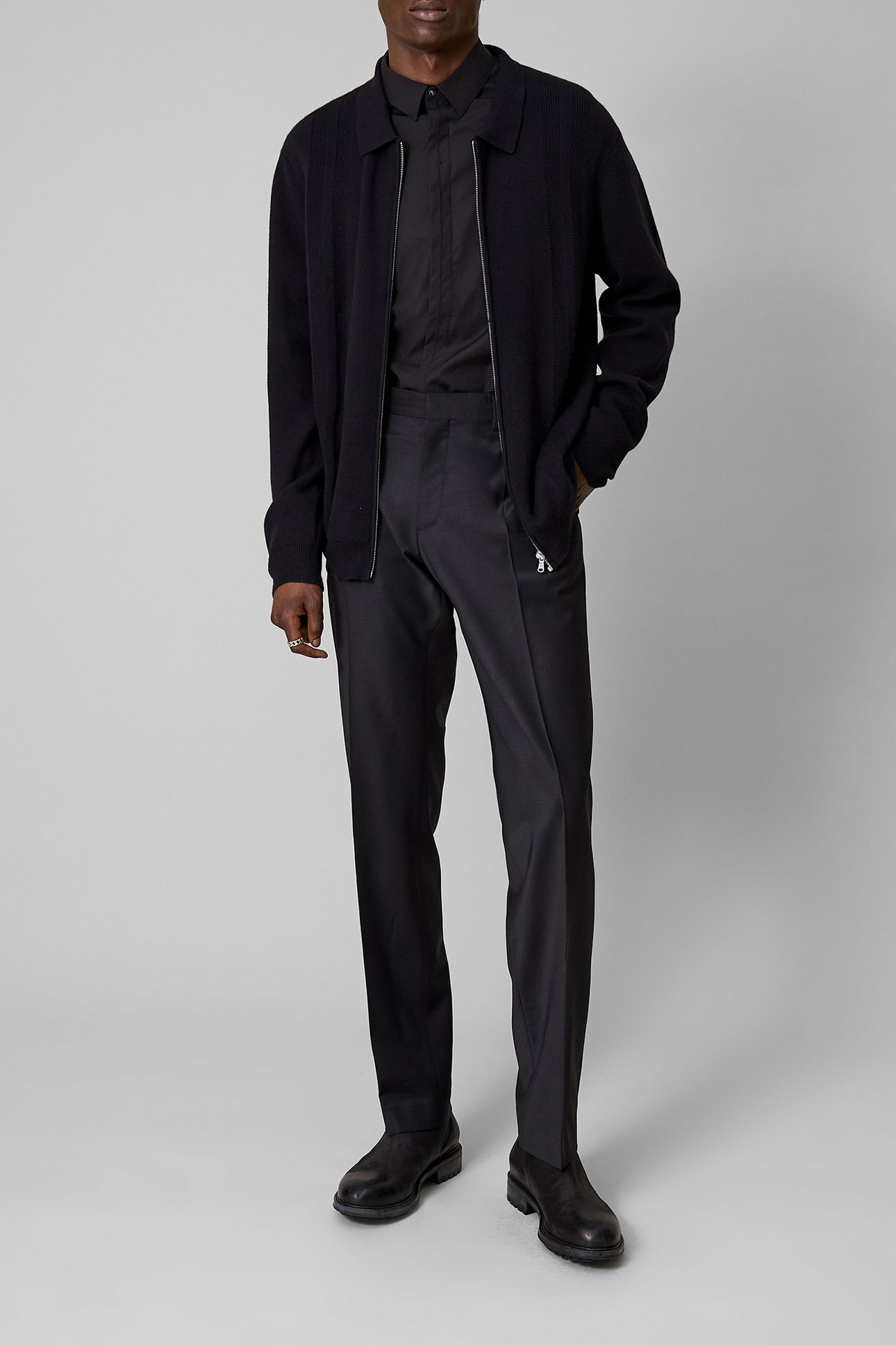 PURE EDITION-BLACK KNITTED ZIP-UP CARDIGAN 3