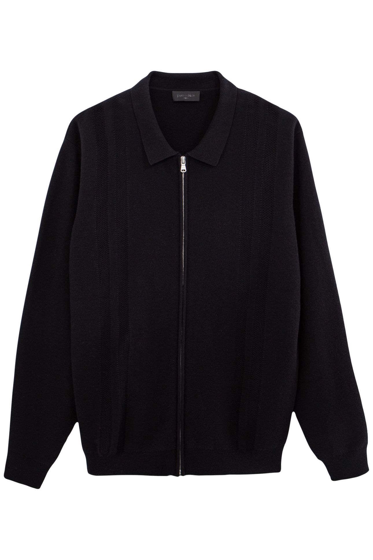PURE EDITION-BLACK KNITTED ZIP-UP CARDIGAN 4