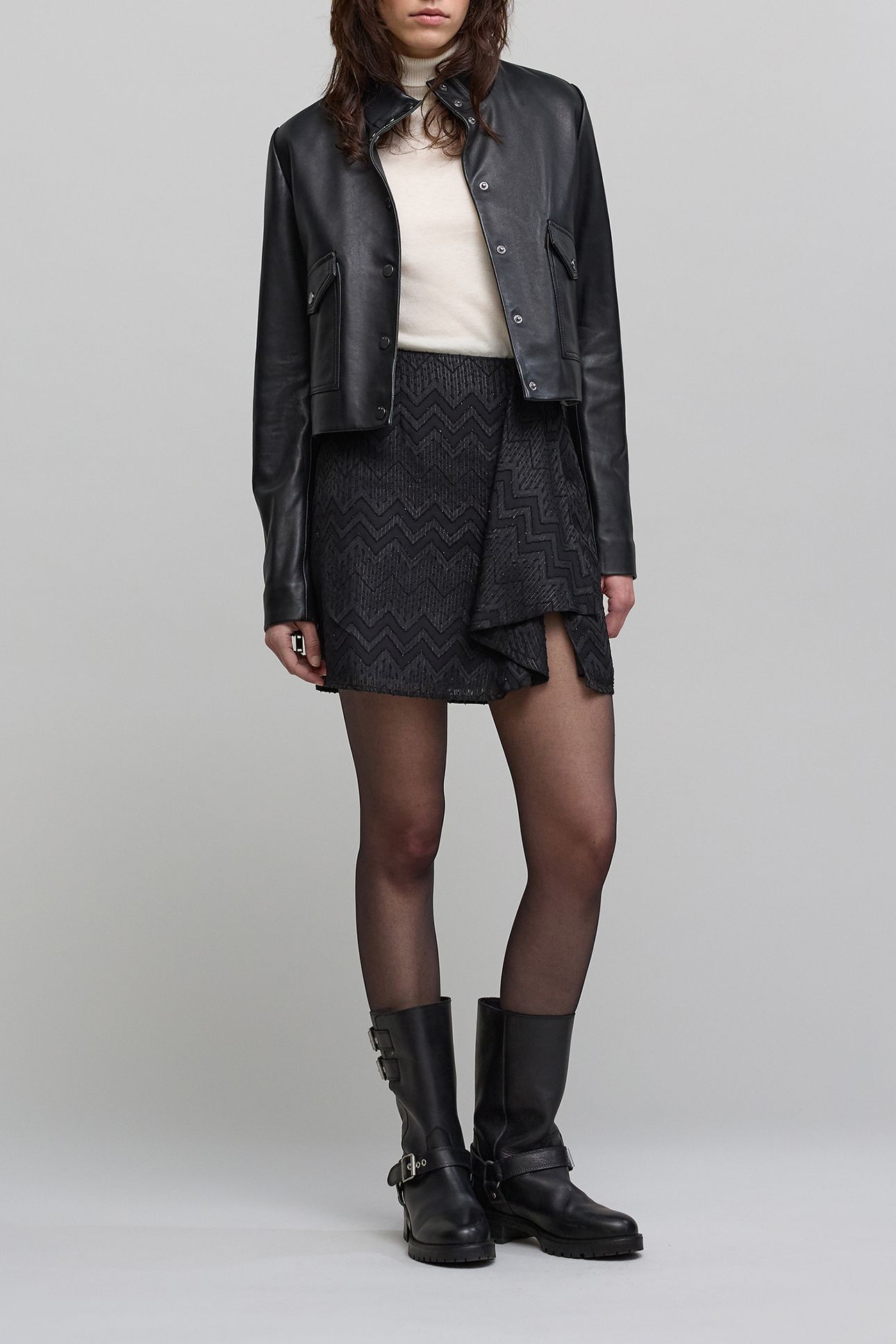 SHORT BLACK HERRINGBONE JACQUARD VOILE SKIRT 3