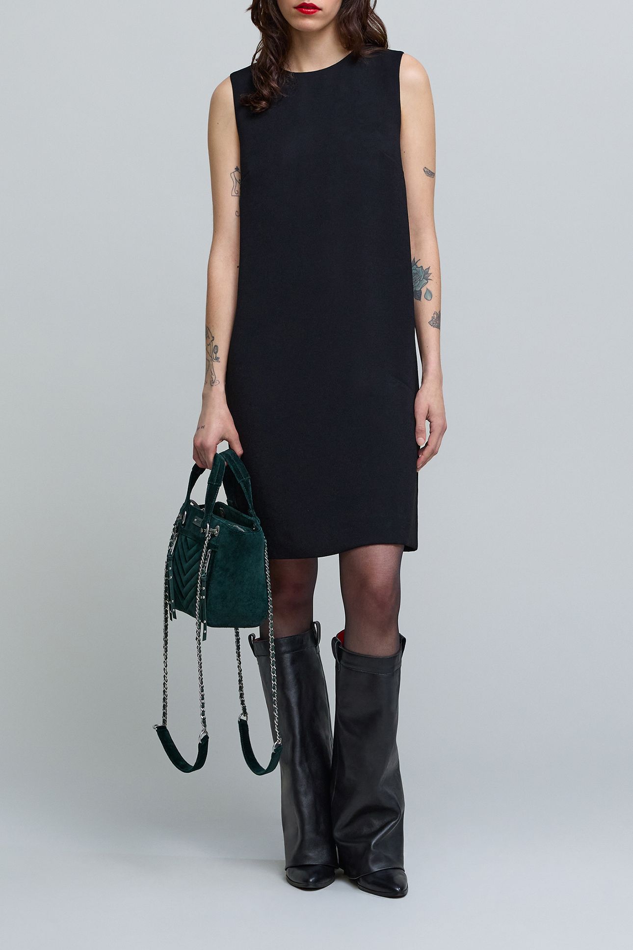 BLACK JEWEL-BACK CHASUBLE DRESS 3