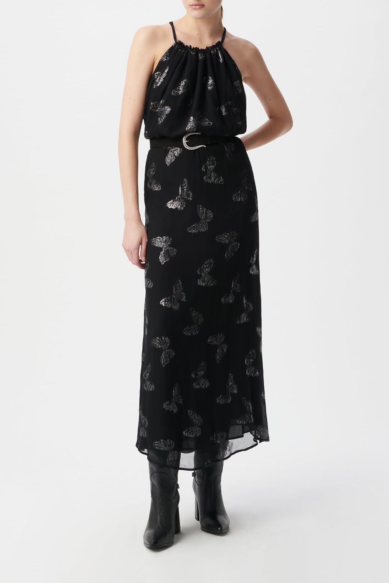 BLACK JACQUARD LUREX BUTTERFLY MAXI DRESS 1