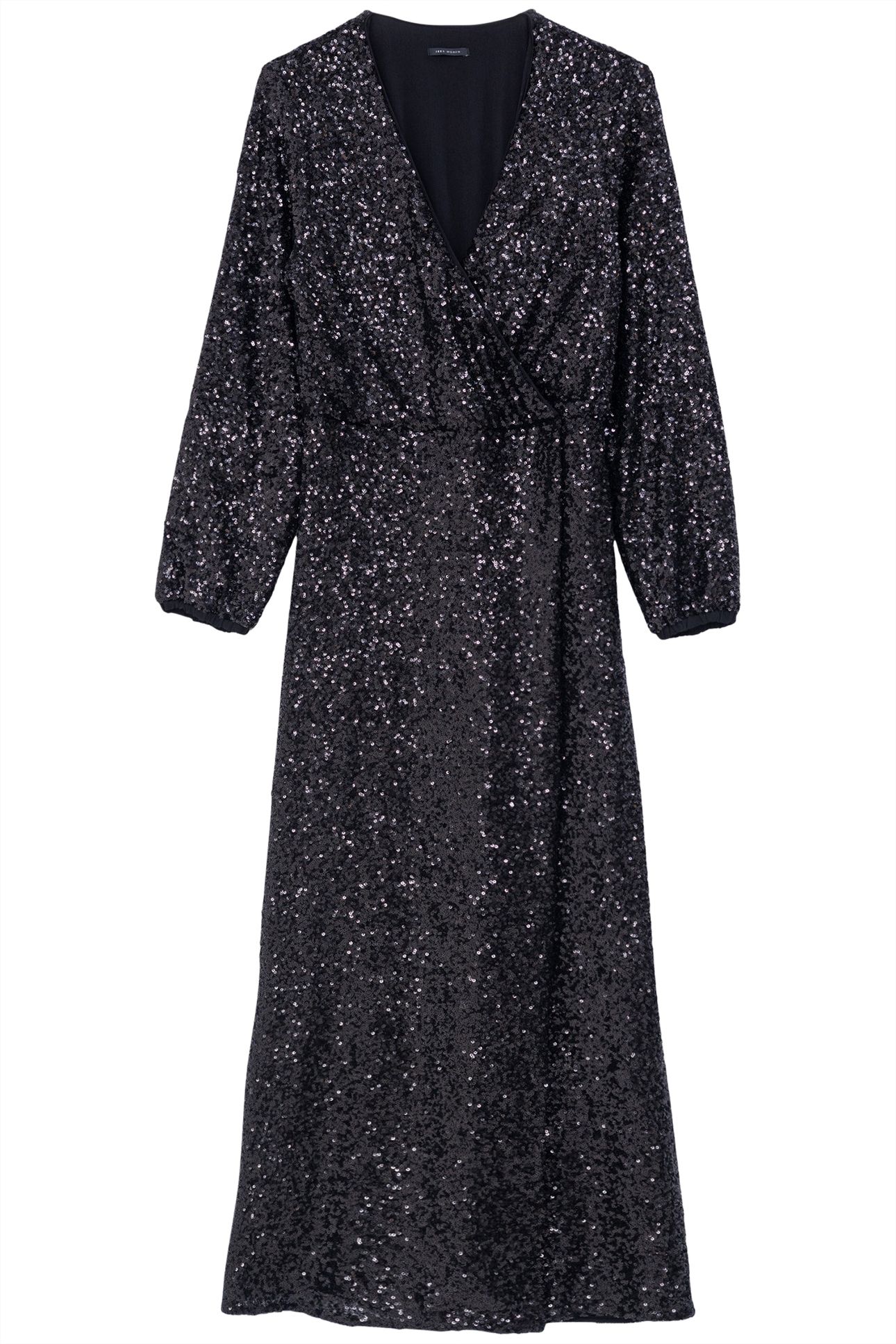 BLACK SEQUIN-EMBROIDERED WRAP DRESS 4