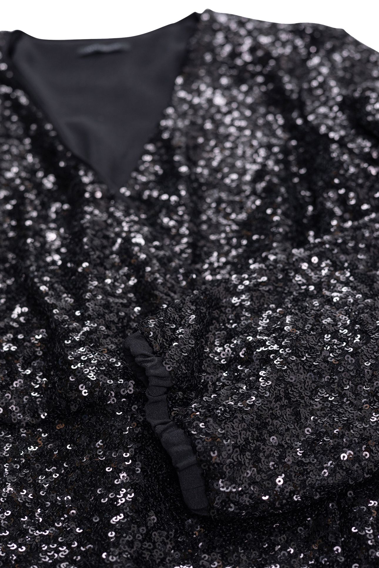 BLACK SEQUIN-EMBROIDERED WRAP DRESS 6