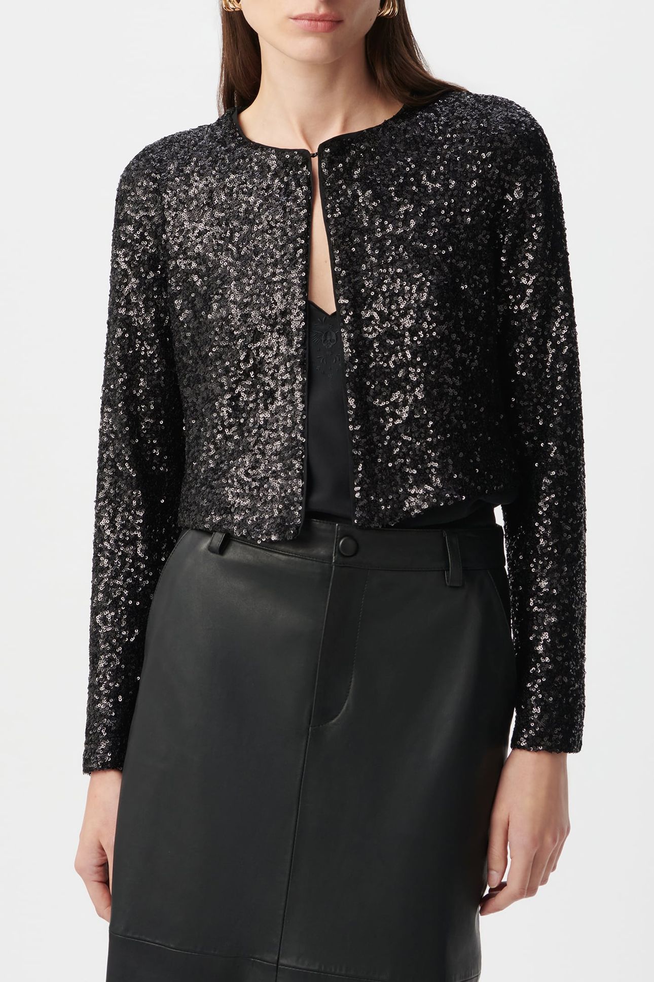SHORT BLACK JACKET WITH SEQUIN EMBROIDERY 1