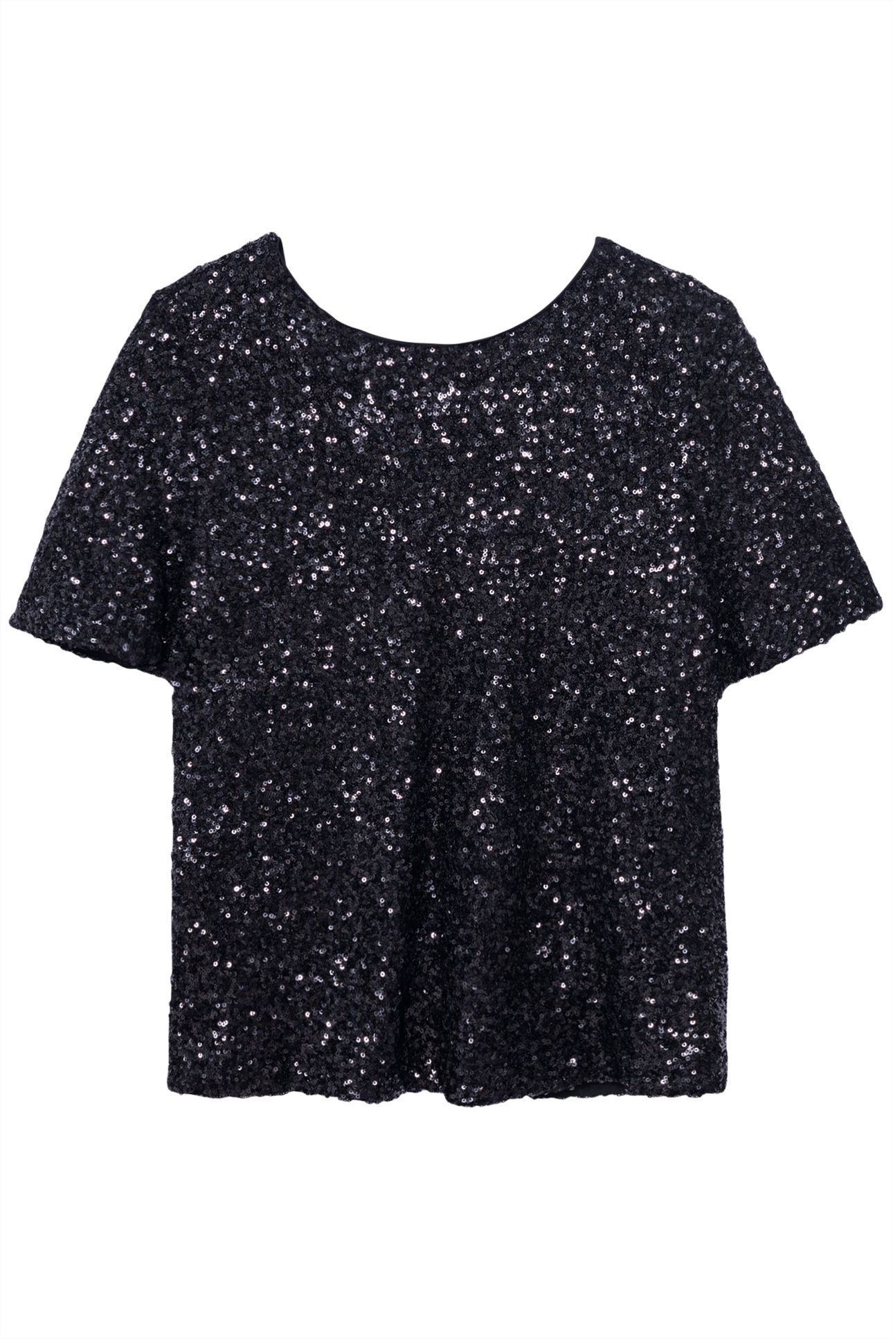 BLACK SEQUIN EMBROIDERY TRUMPET SLEEVE TOP 4