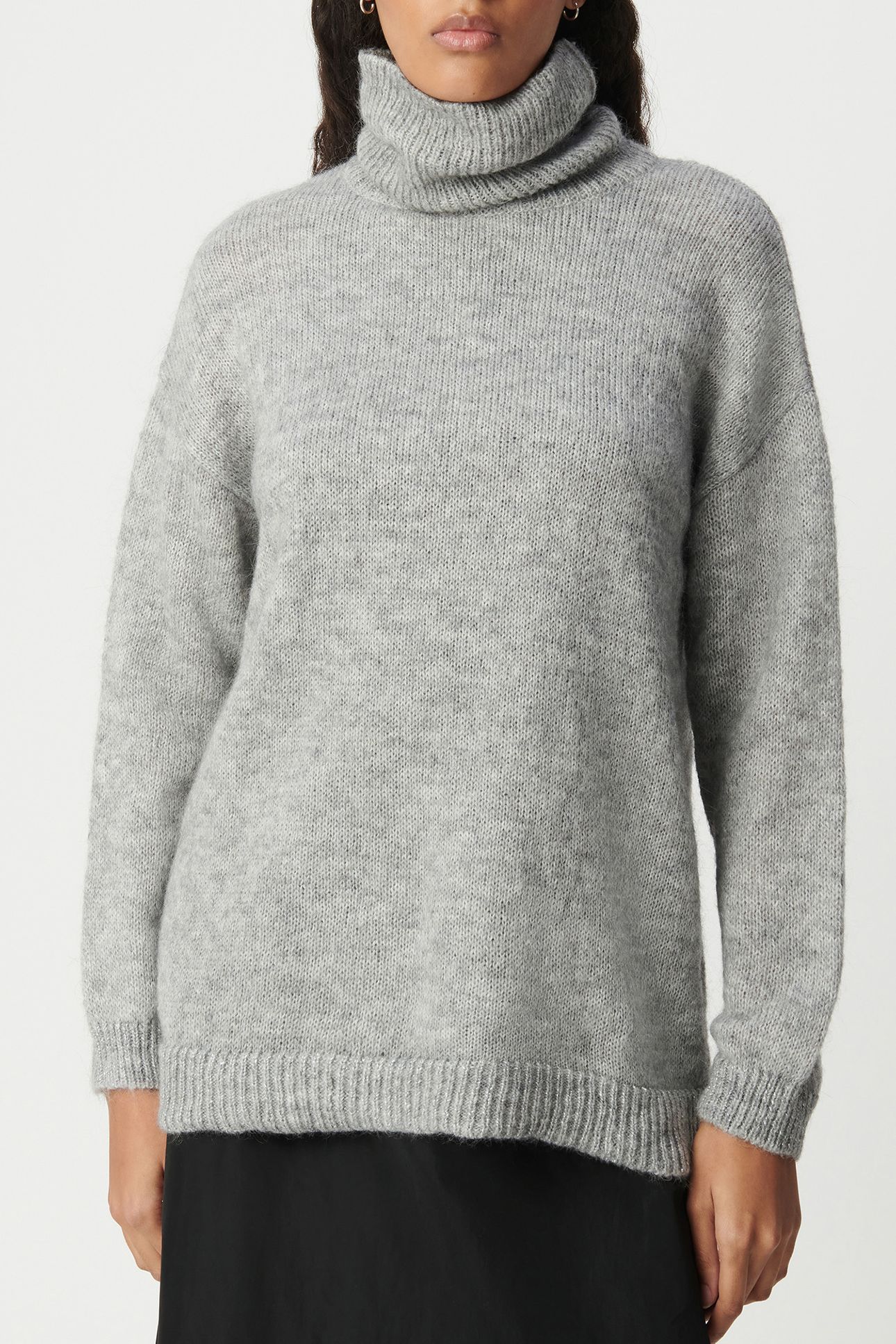 GREY TURTLENECK KNIT SWEATER WITH LUREX RIBBING 1