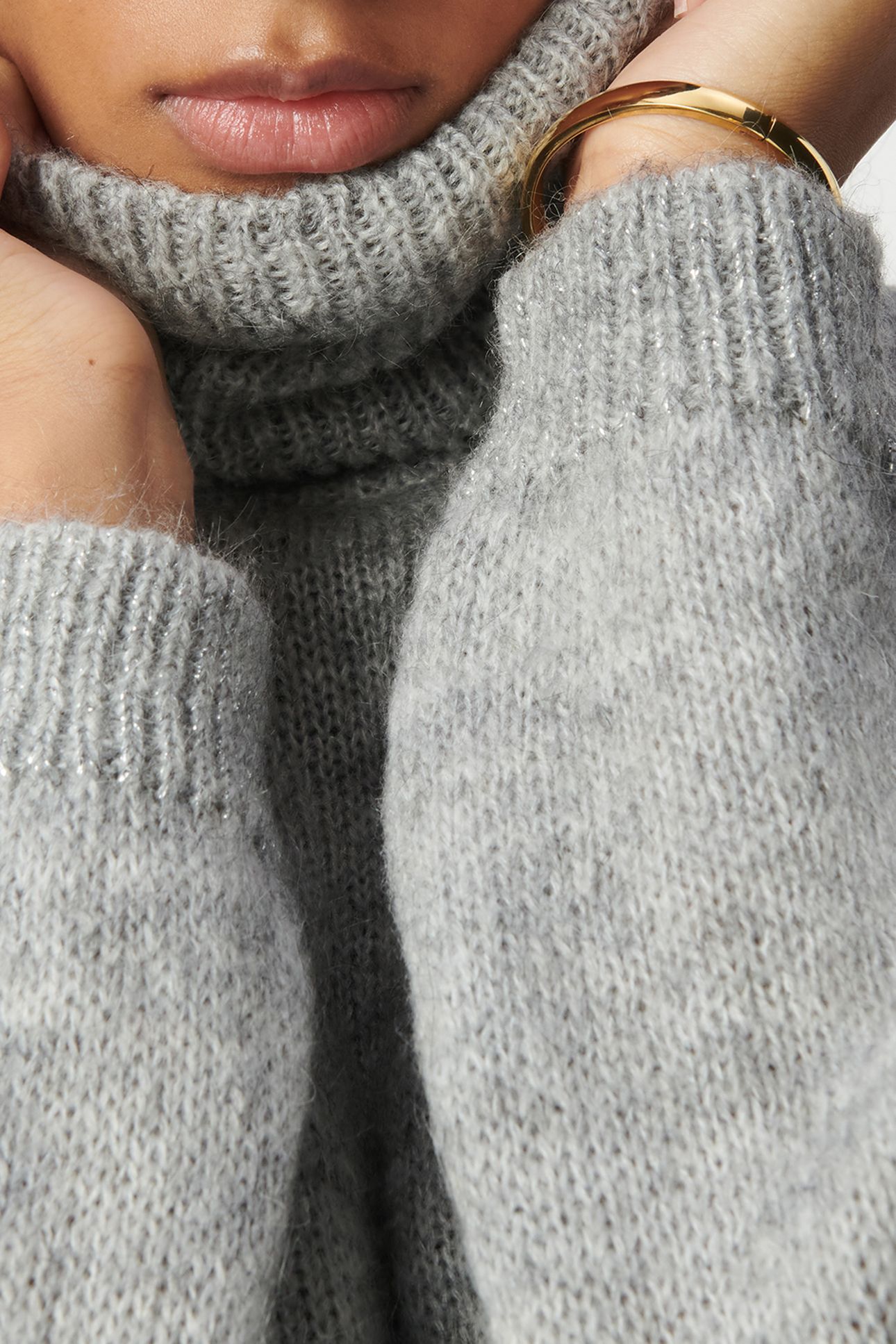 GREY TURTLENECK KNIT SWEATER WITH LUREX RIBBING 5