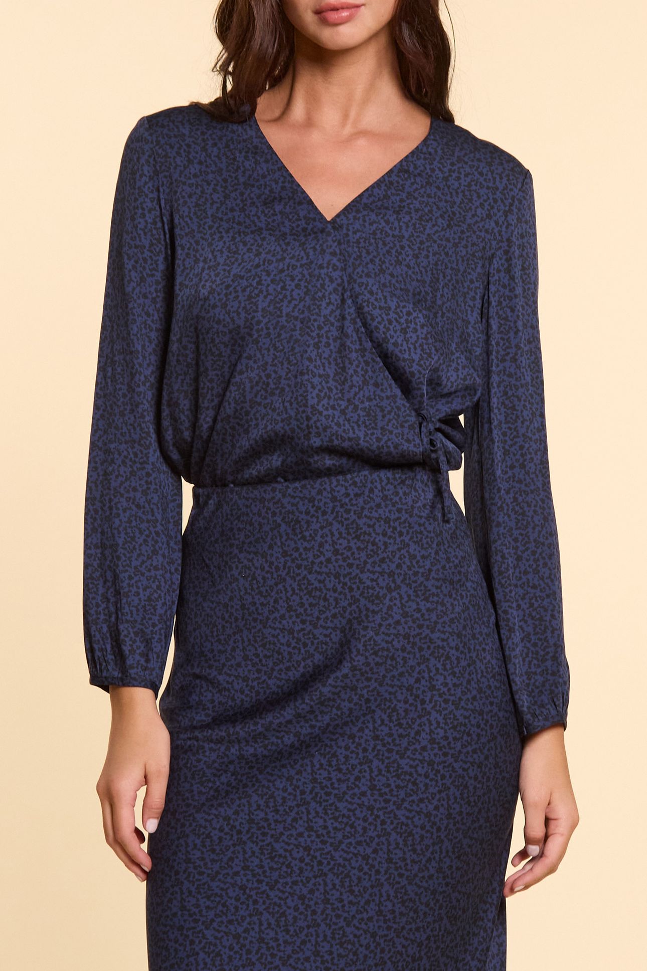 NAVY BLOUSE WITH MICRO LEOPARD PRINT 1