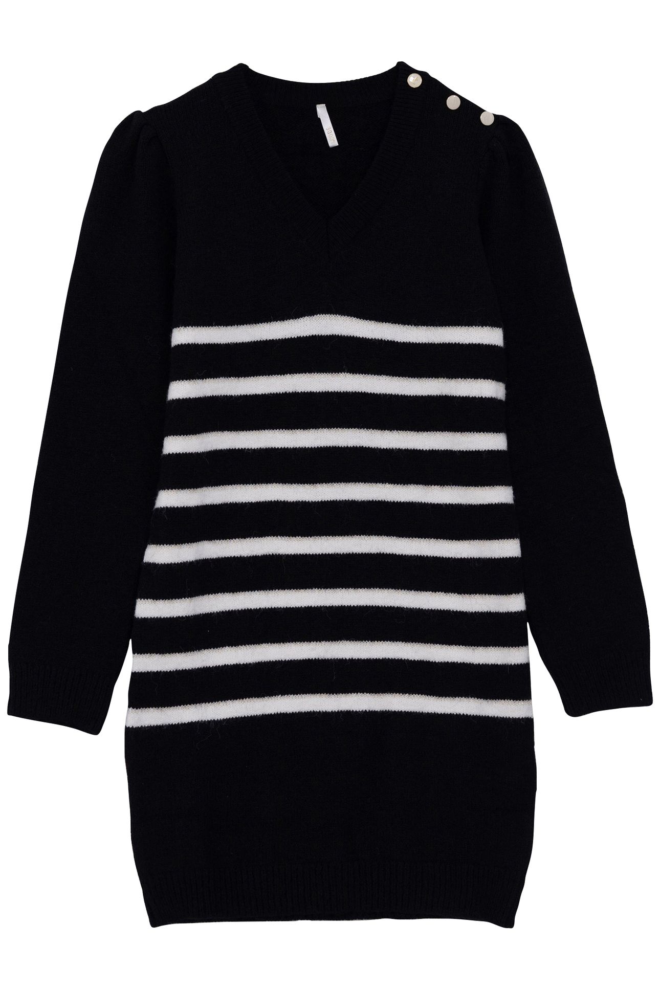 BLACK KNIT DRESS WITH WHITE AND GOLD STRIPES 4