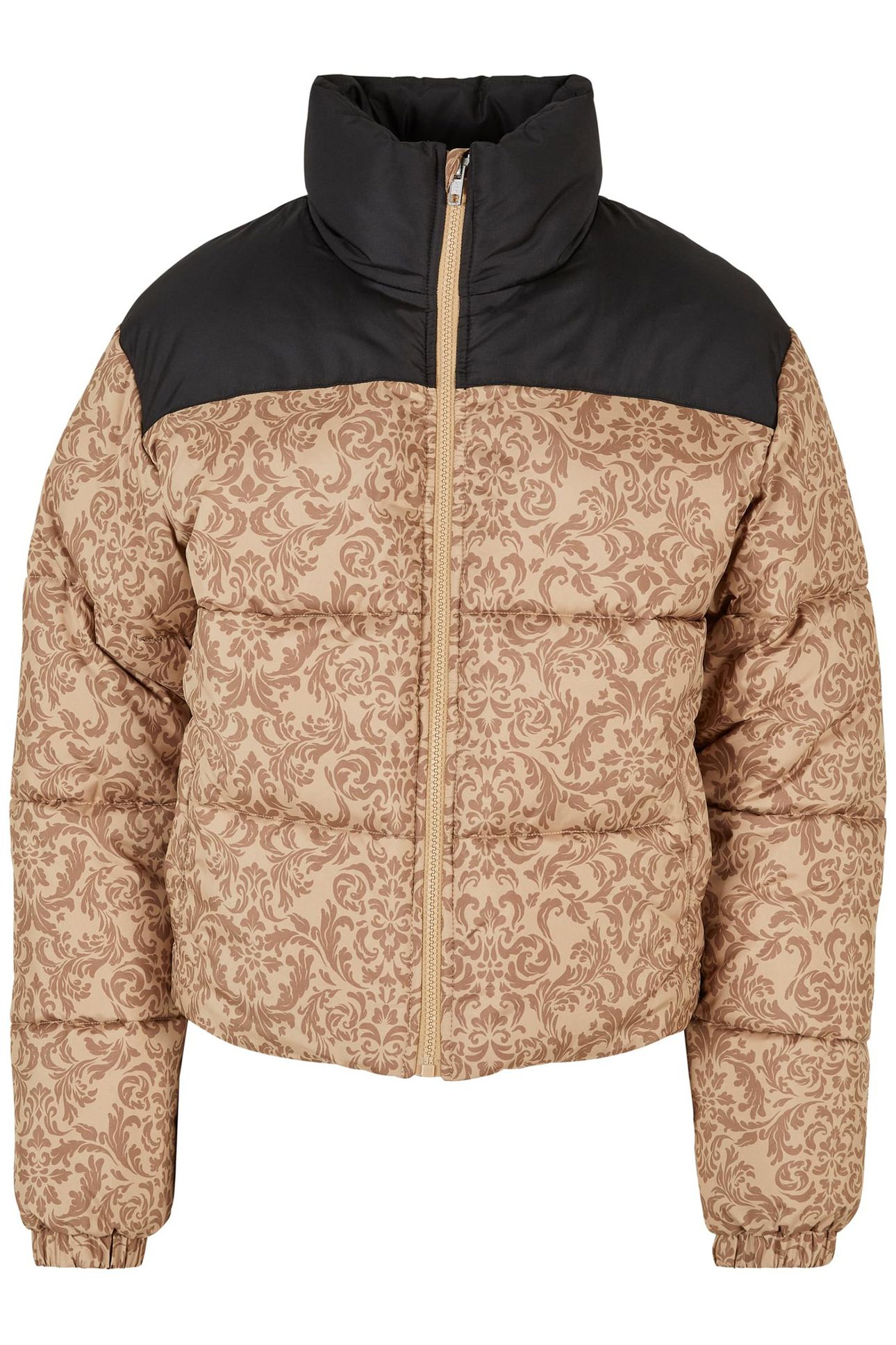LADIES AOP RETRO PUFFER JACKET UNION BEIGE DAMAST 1