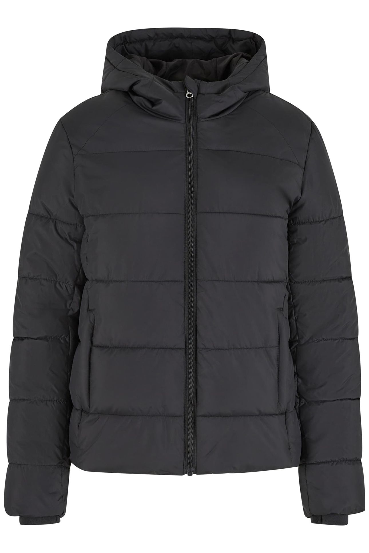 LADIES SHORT PUFFER JACKET WITH HOOD BLACK 1
