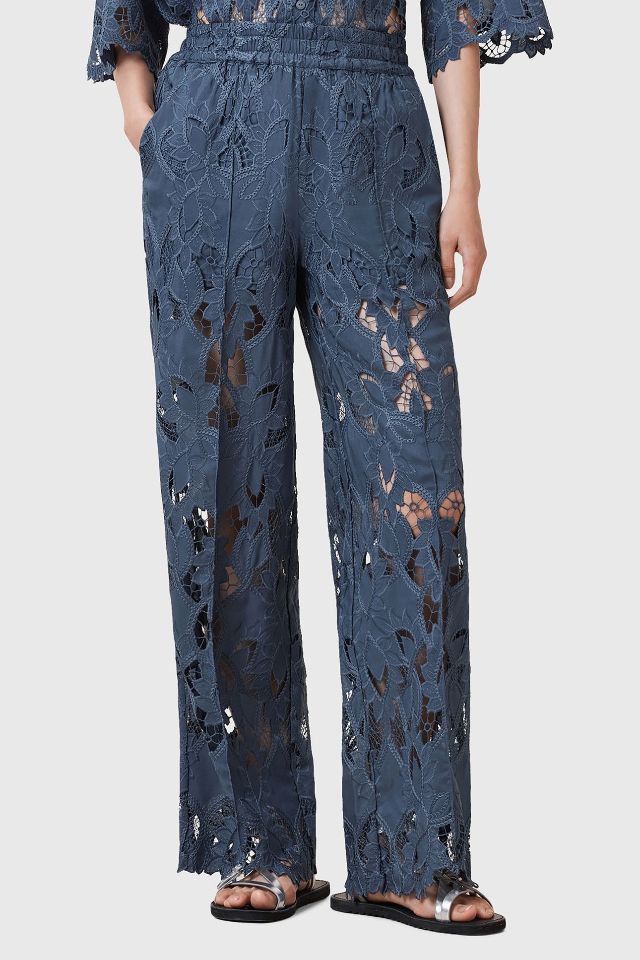CHARLI EMB TROUSER DUSTY BLUE 1