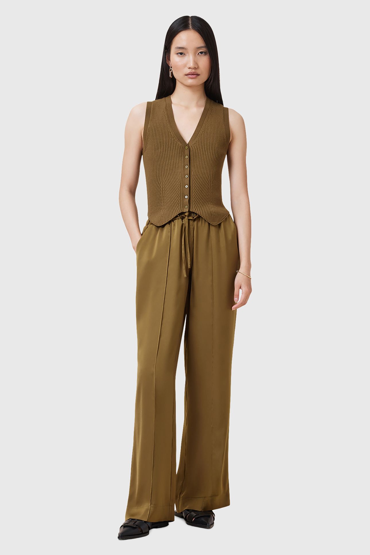 ALBA SATIN TROUSER MOSS GREEN 2