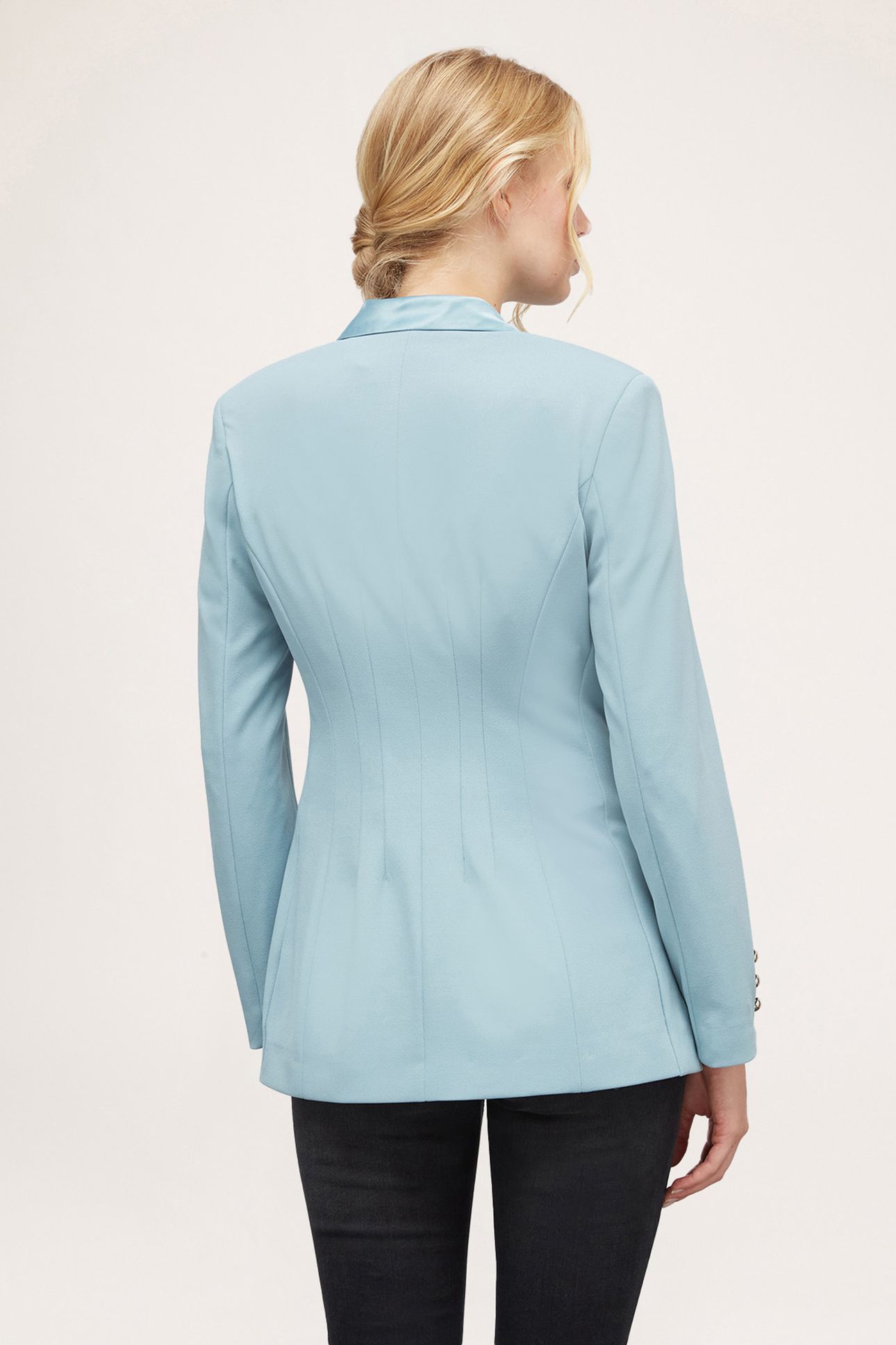 SINGLE-BREASTED JACKET WITH SATIN INSERTS SKY BLUE 2