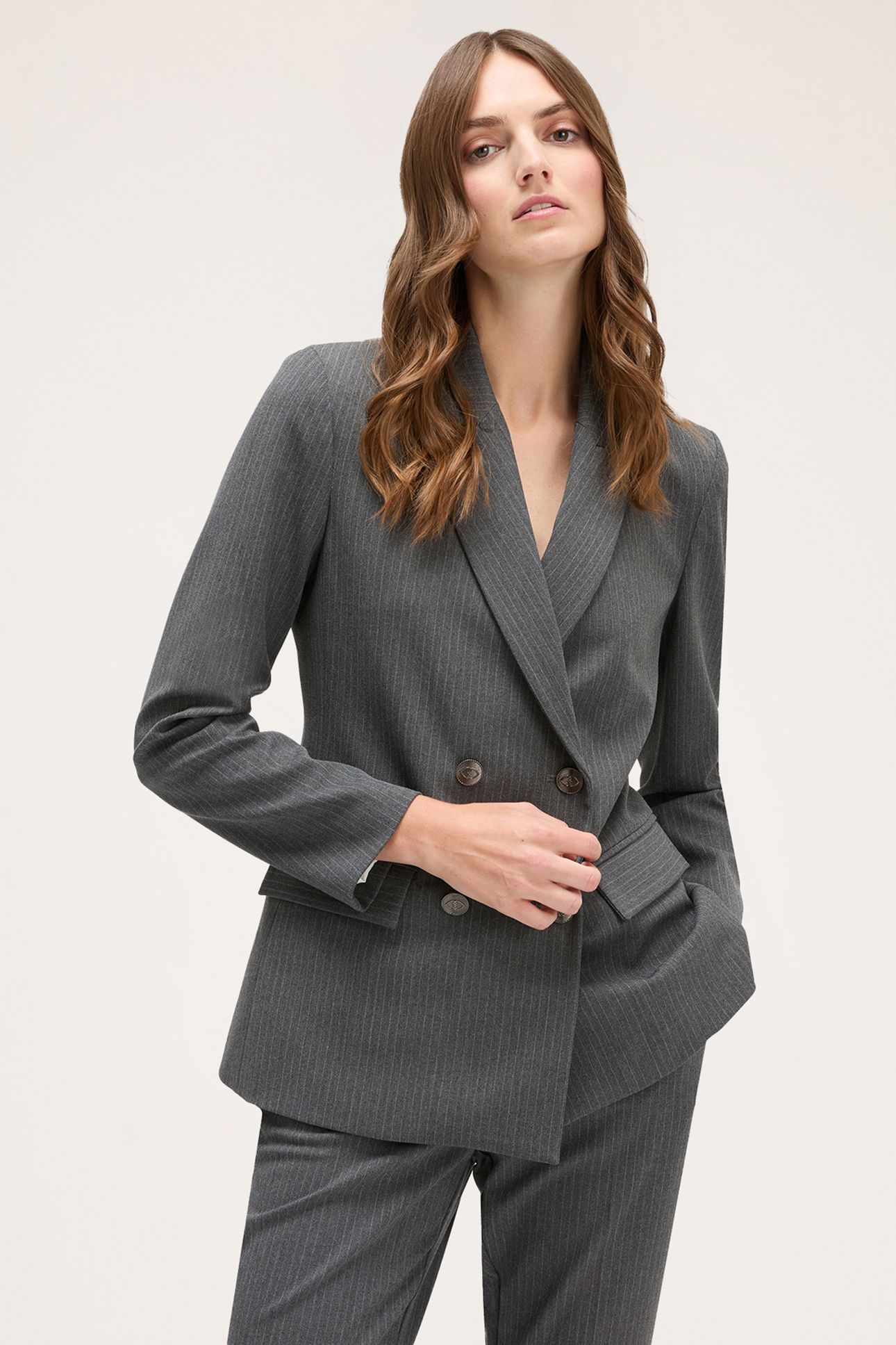 PINSTRIPED DOUBLE-BREASTED JACKET GREY 1
