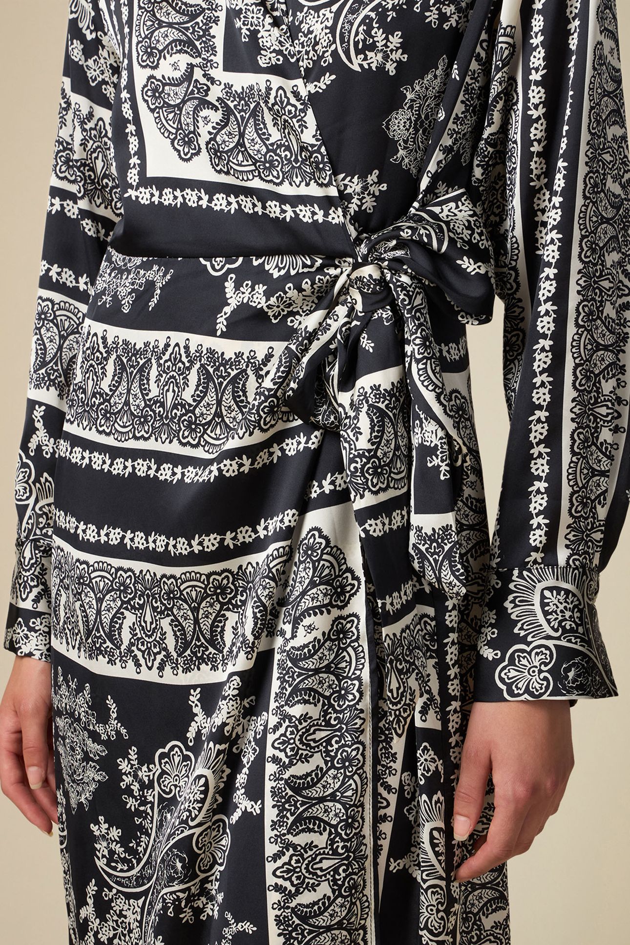 PATTERNED SATIN WRAPAROUND DRESS BLACK 5