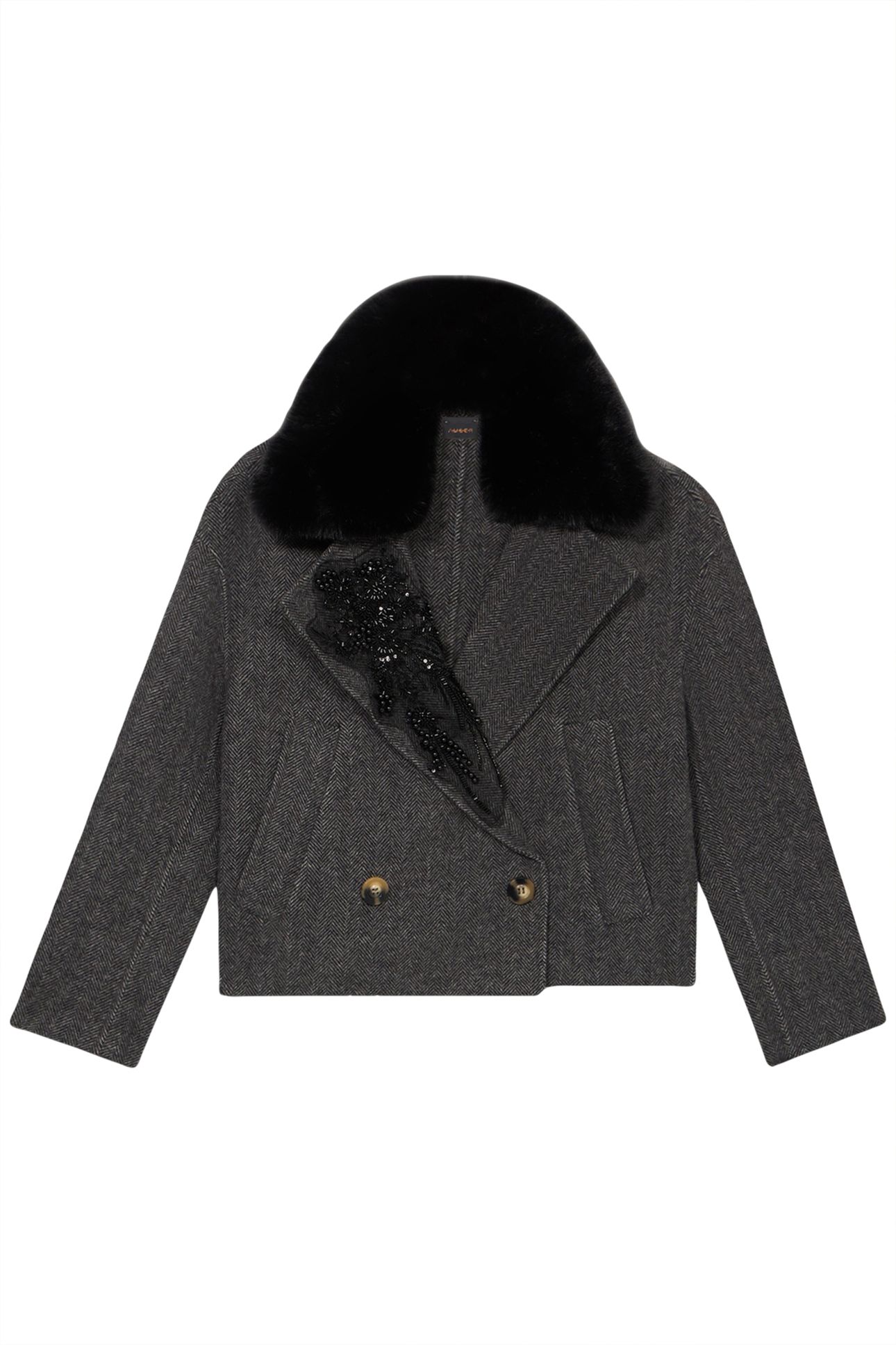 SHORT COAT WITH JEWEL PATCH GREY 3