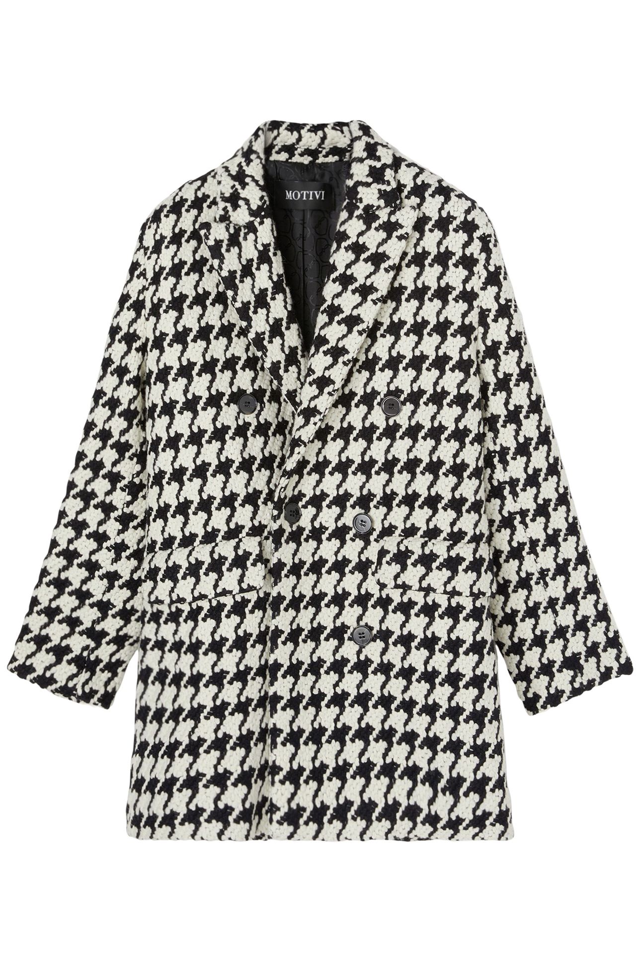 HOUNDSTOOTH PATTERNED KNITTED COAT BLACK 3