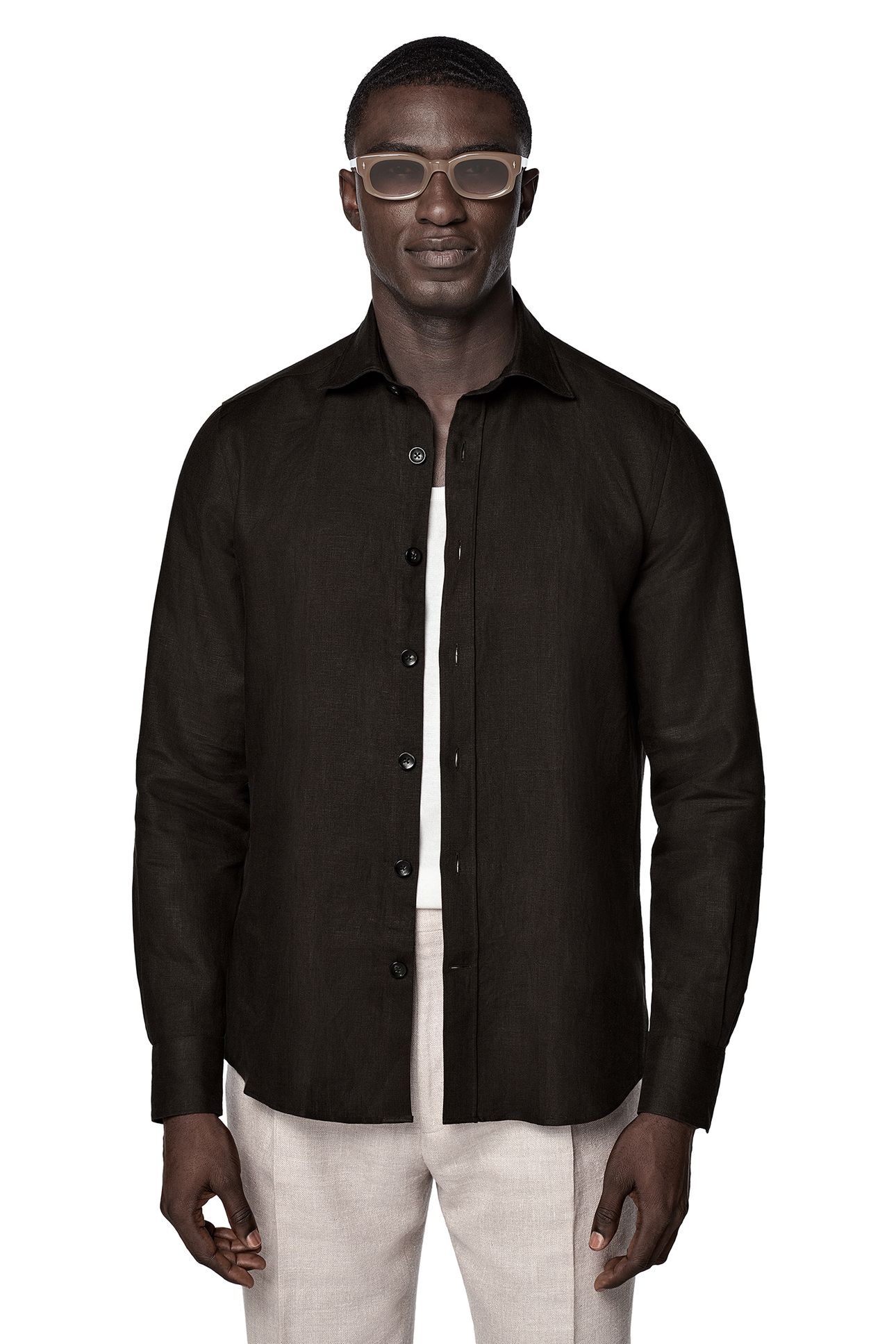 PURE LINEN D. BROWN OVERSHIRT 1