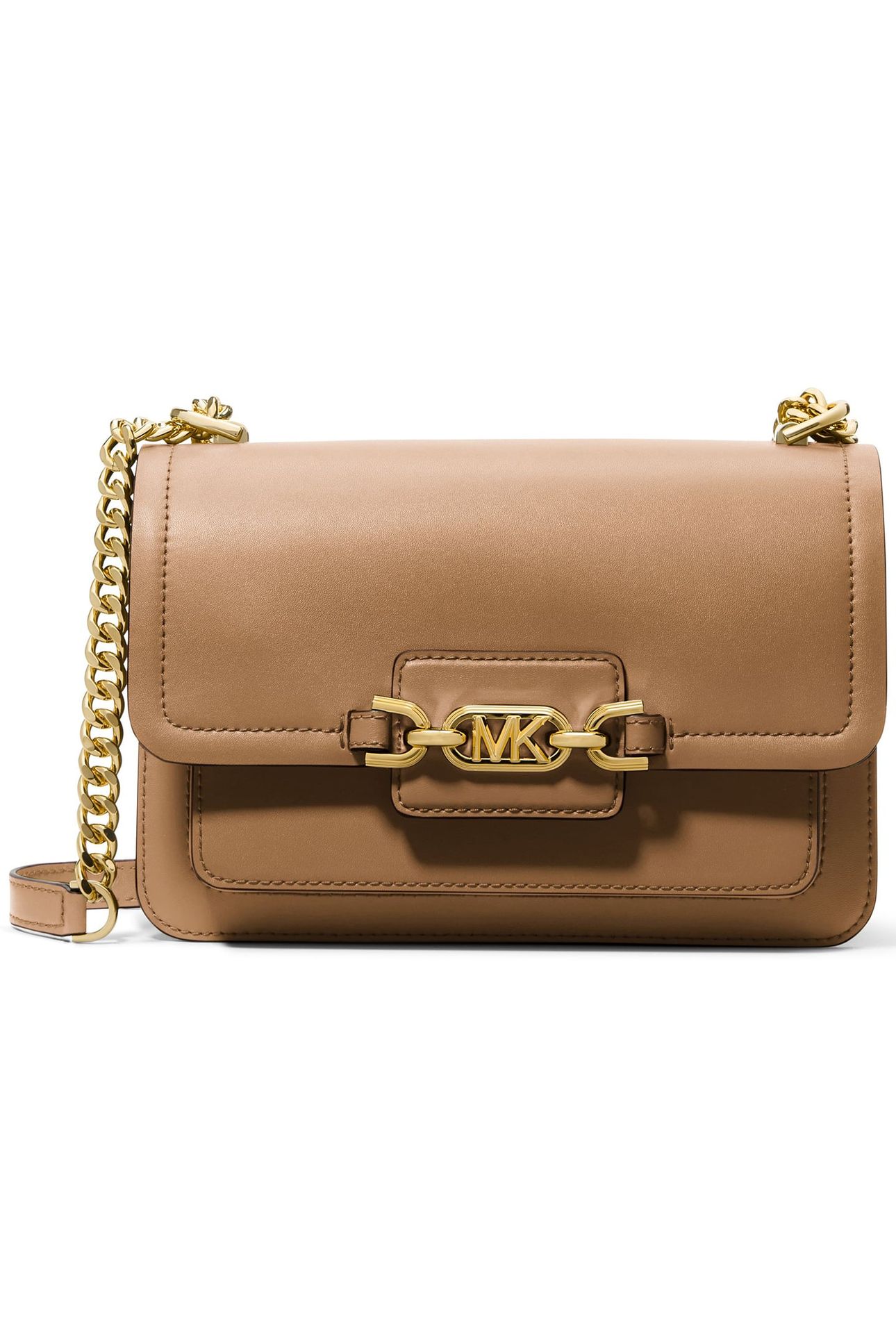 LEATHER SHOULDER BAG WITH CHAIN DETAIL IN BEIGE 1
