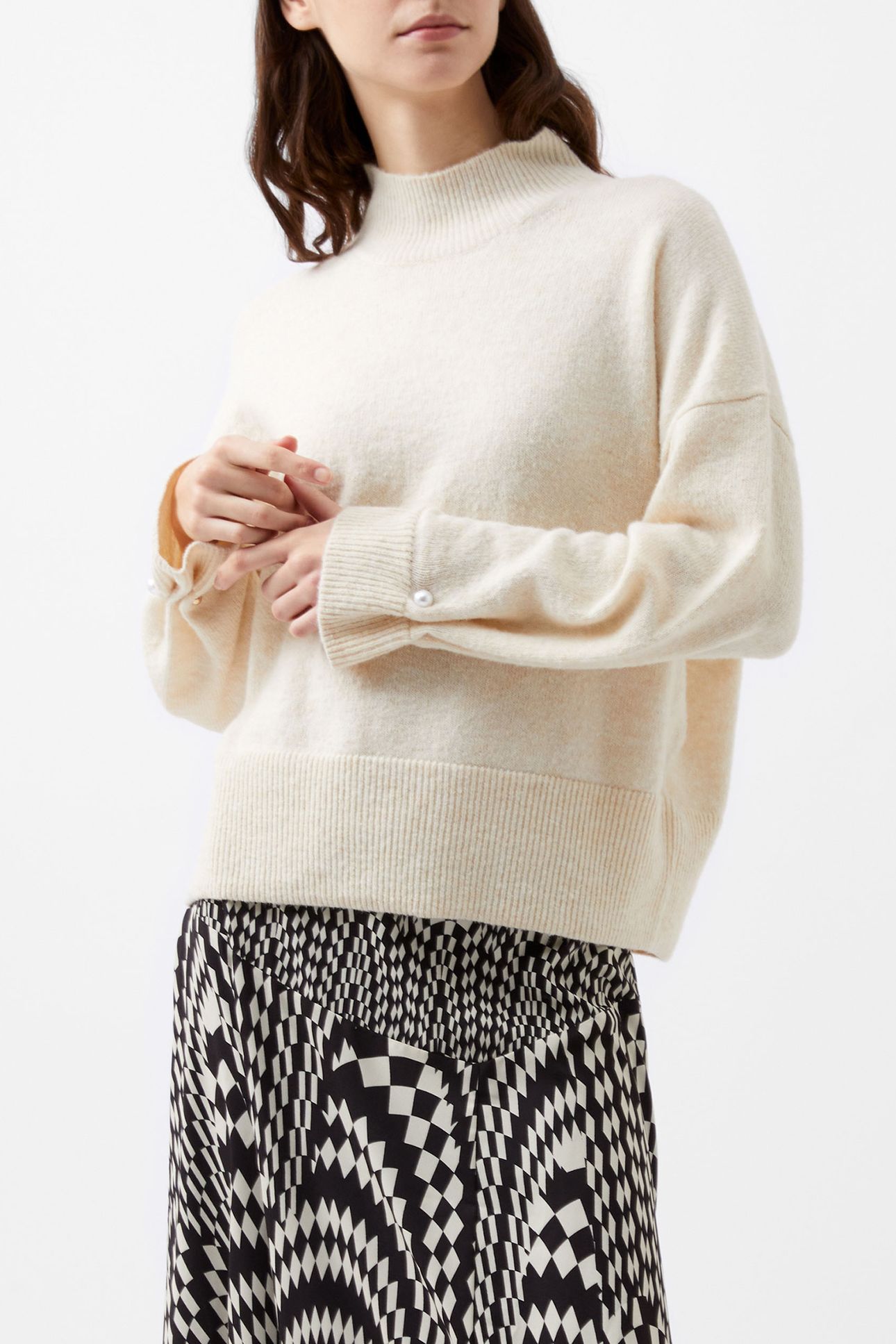 KEZIA PEARL CUFF DETAIL JUMPER CLASSIC CREAM 1