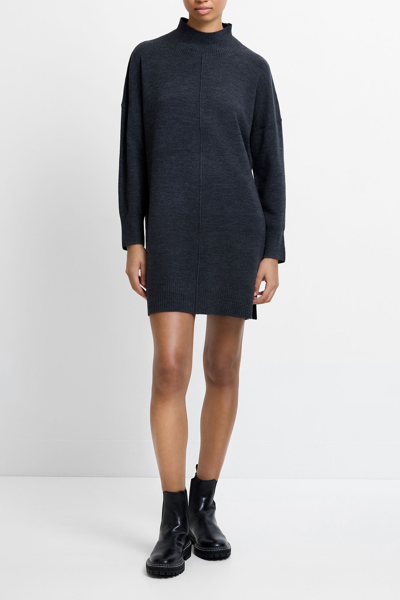 BABYSOFT ROLL NECK KNIT DRESS CHARCOAL MEL 2