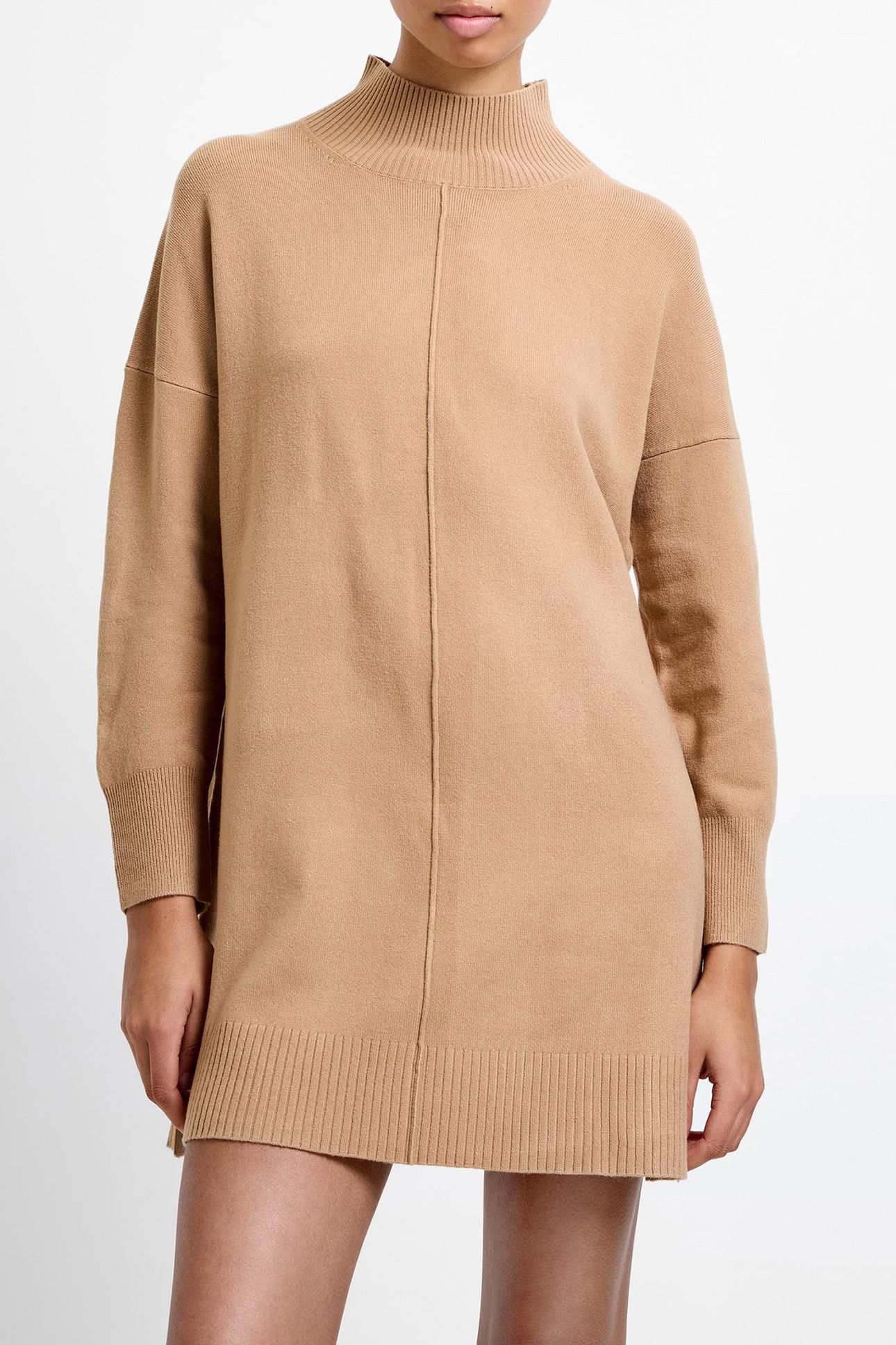 BABYSOFT ROLL NECK KNIT DRESS CAMEL 1