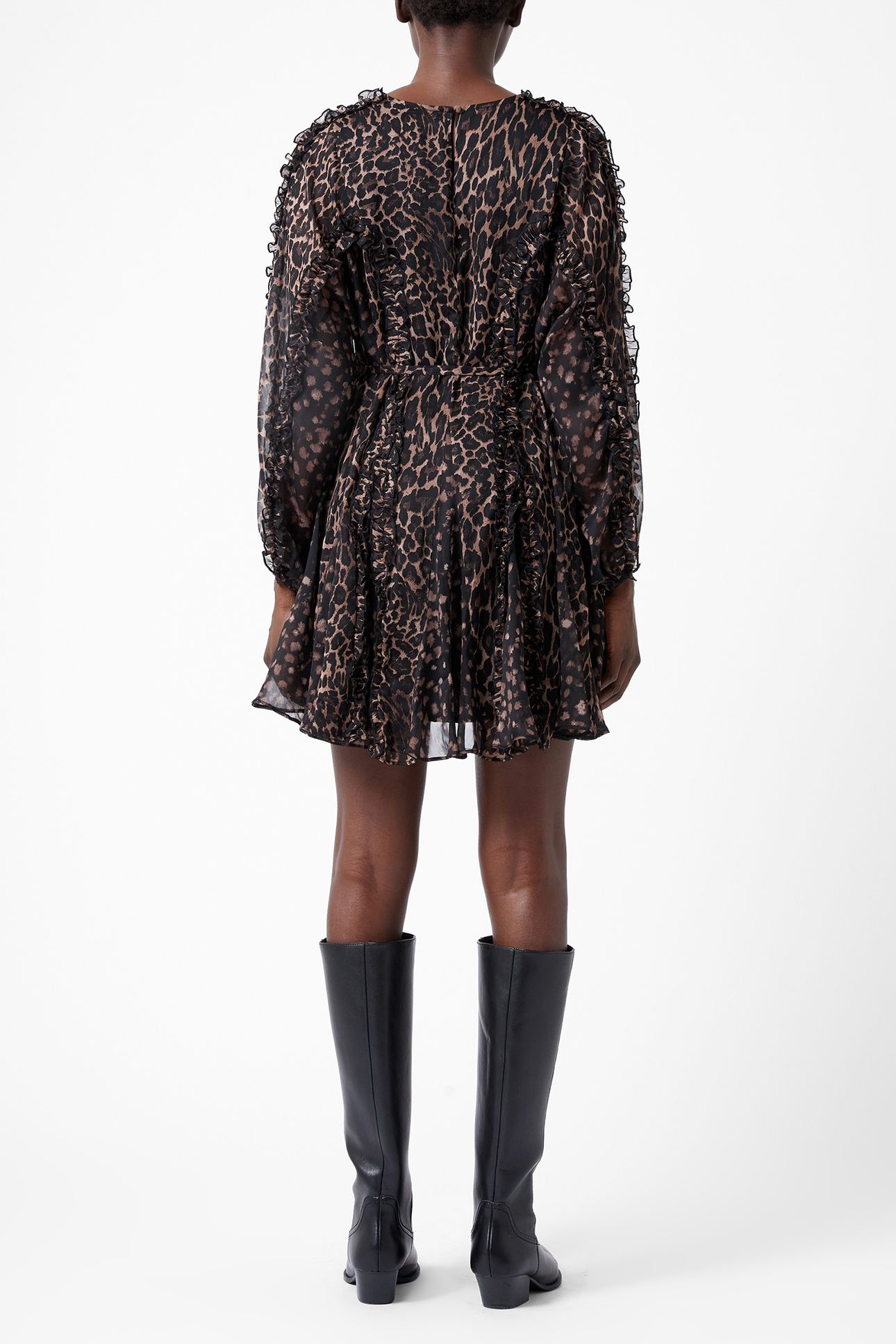 LEOPARD RUFFLE DRESS BROWN LEOPARD 3