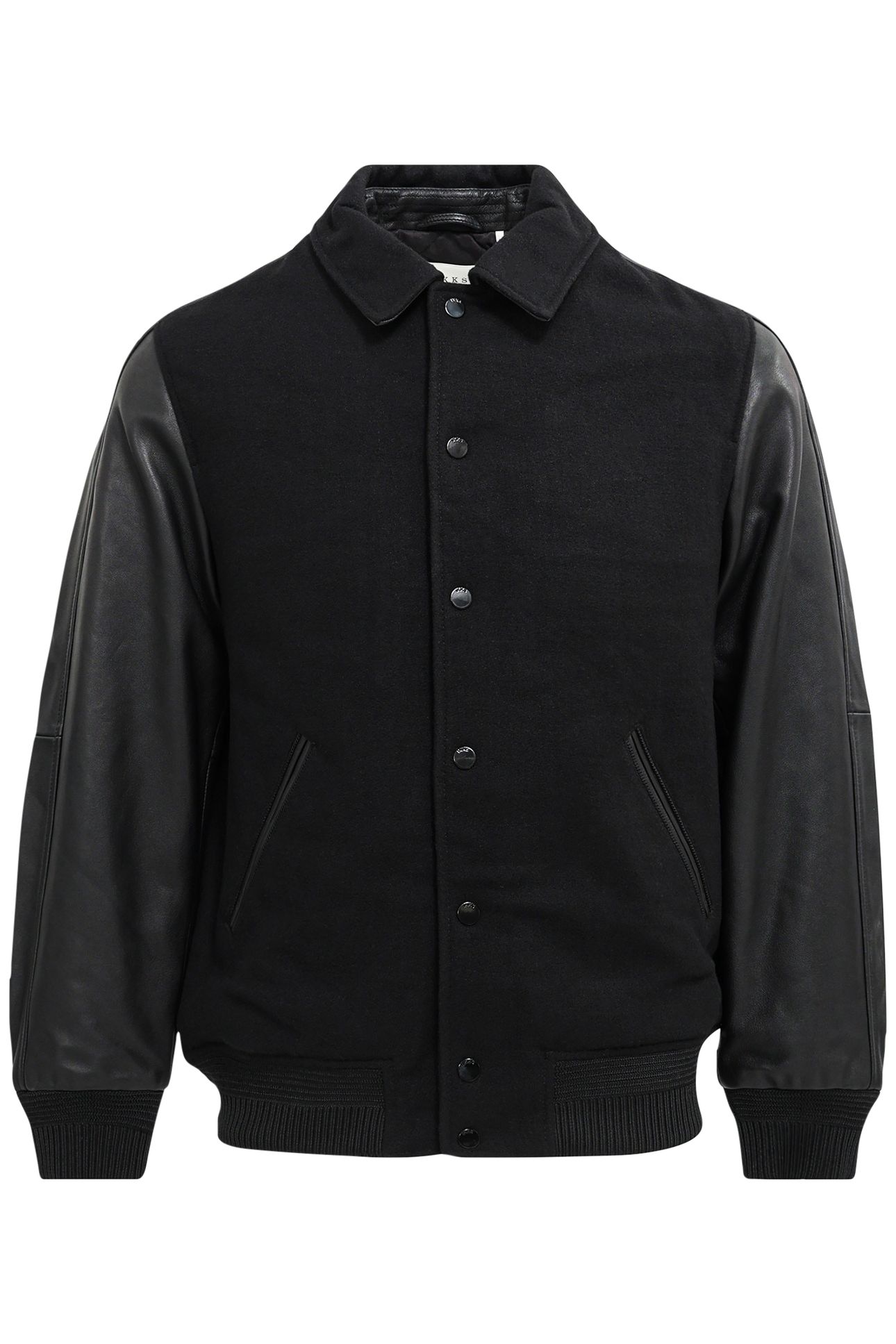 BLACK MIXED CHROME-FREE LEATHER VARSITY JACKET BLACK 4