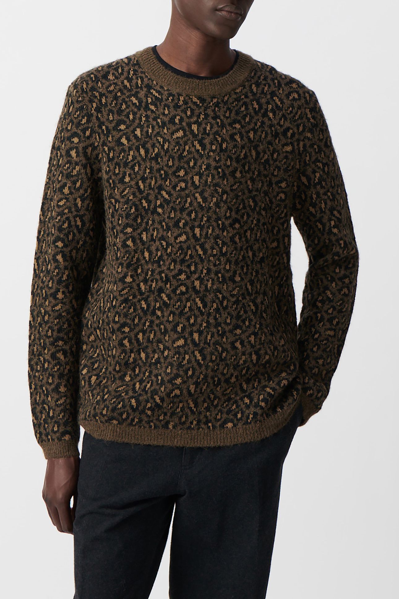 BEIGE KNIT LEOPARD JACQUARD SWEATER BEIGE 5