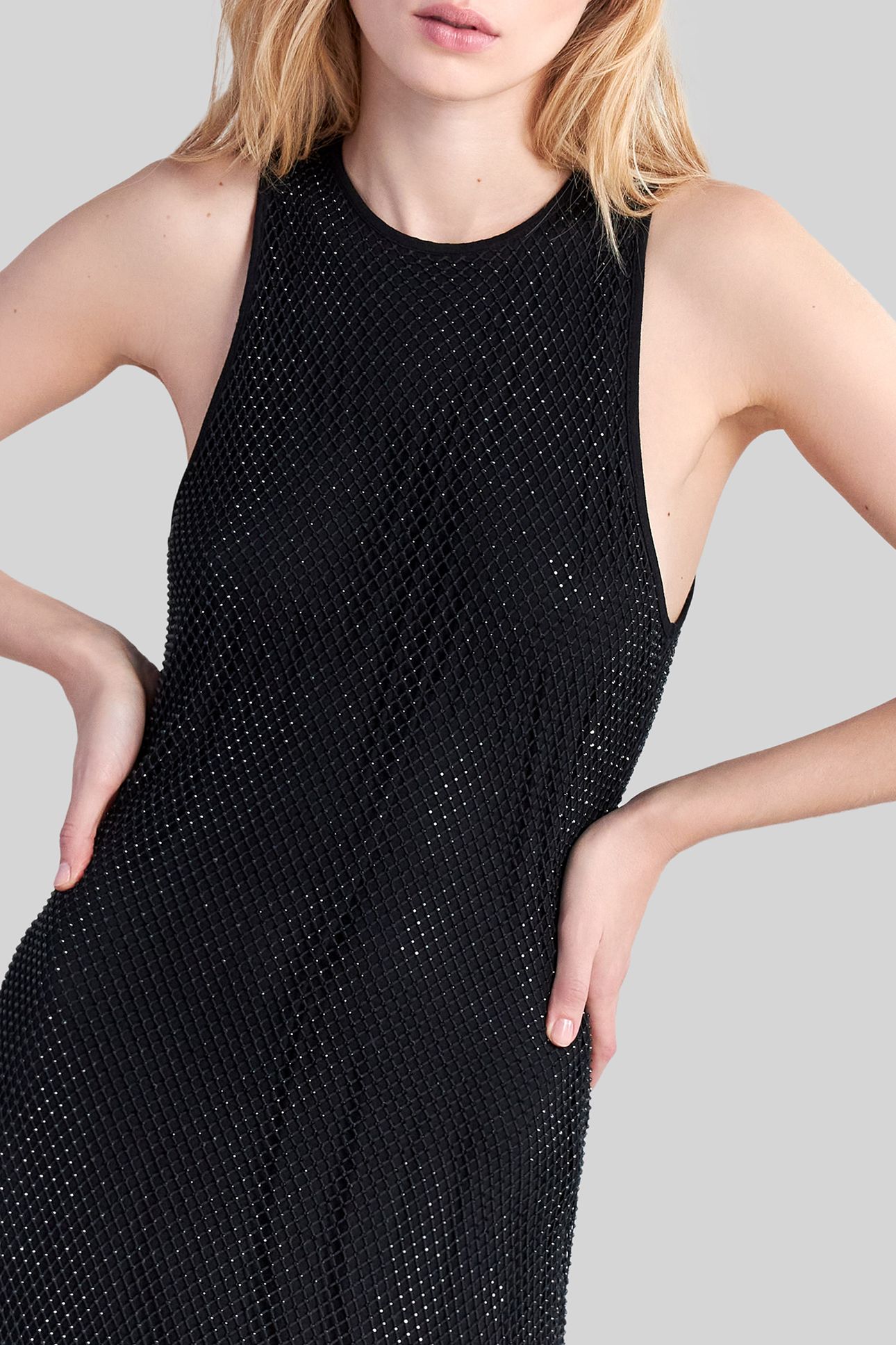 BLACK VOILE LINED MIDI DRESS WITH DIAMANTÉ MESH BLACK 5