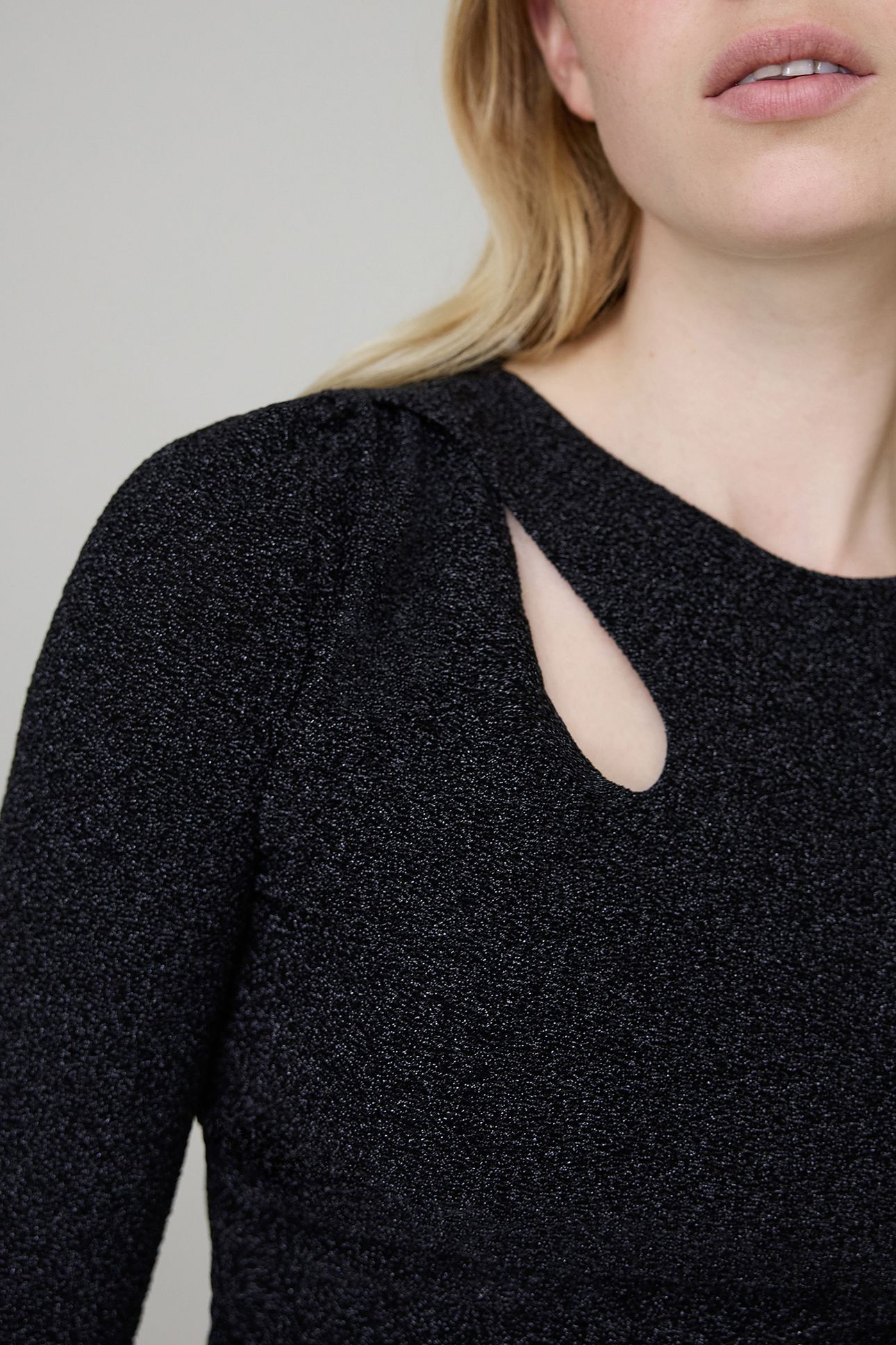 PURE EDITION-BLACK LUREX DRESS ASYMMETRICAL COLLAR BLACK 6