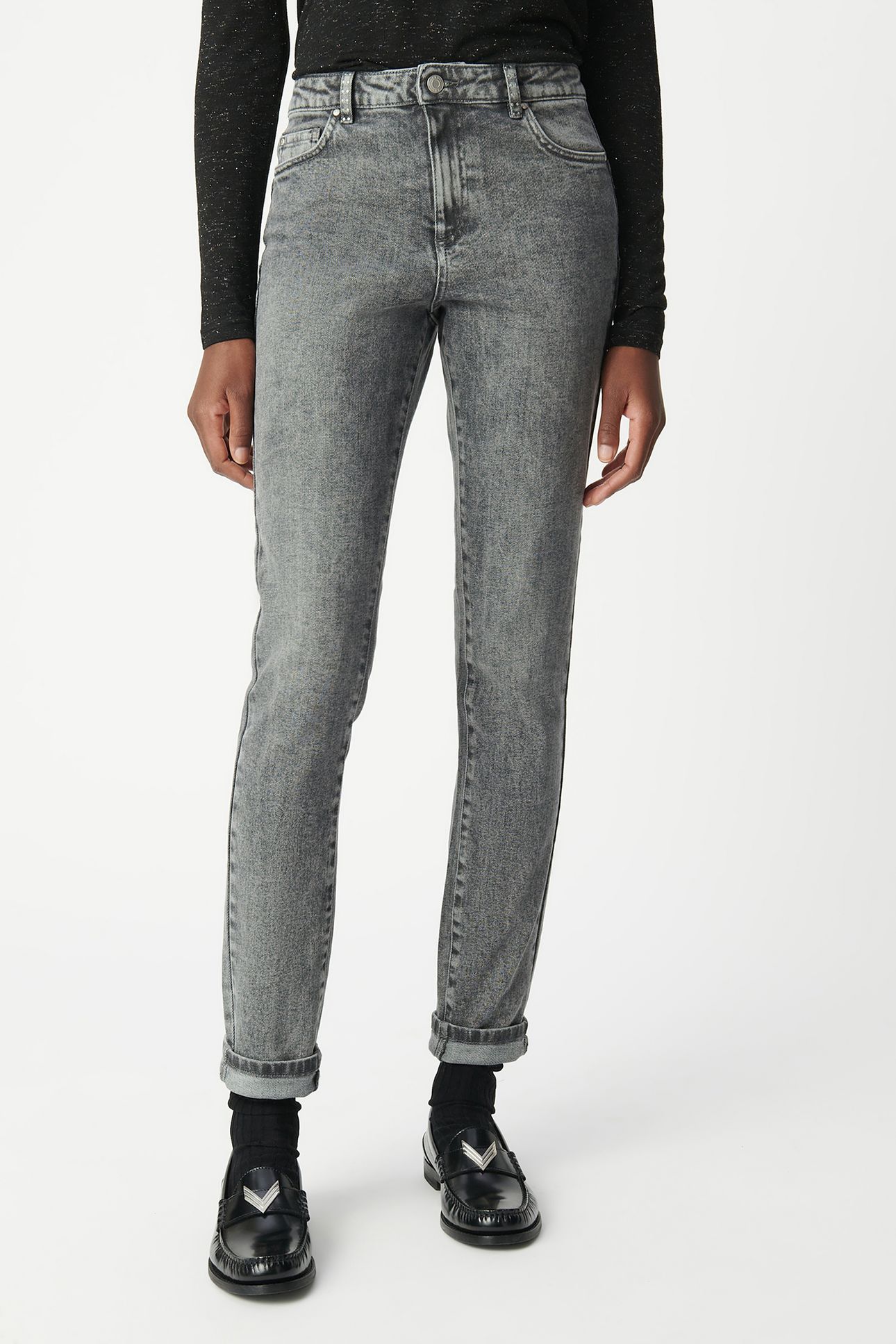 GREY SLIM-FIT PANTS WITH STUD DETAILING GREY 1