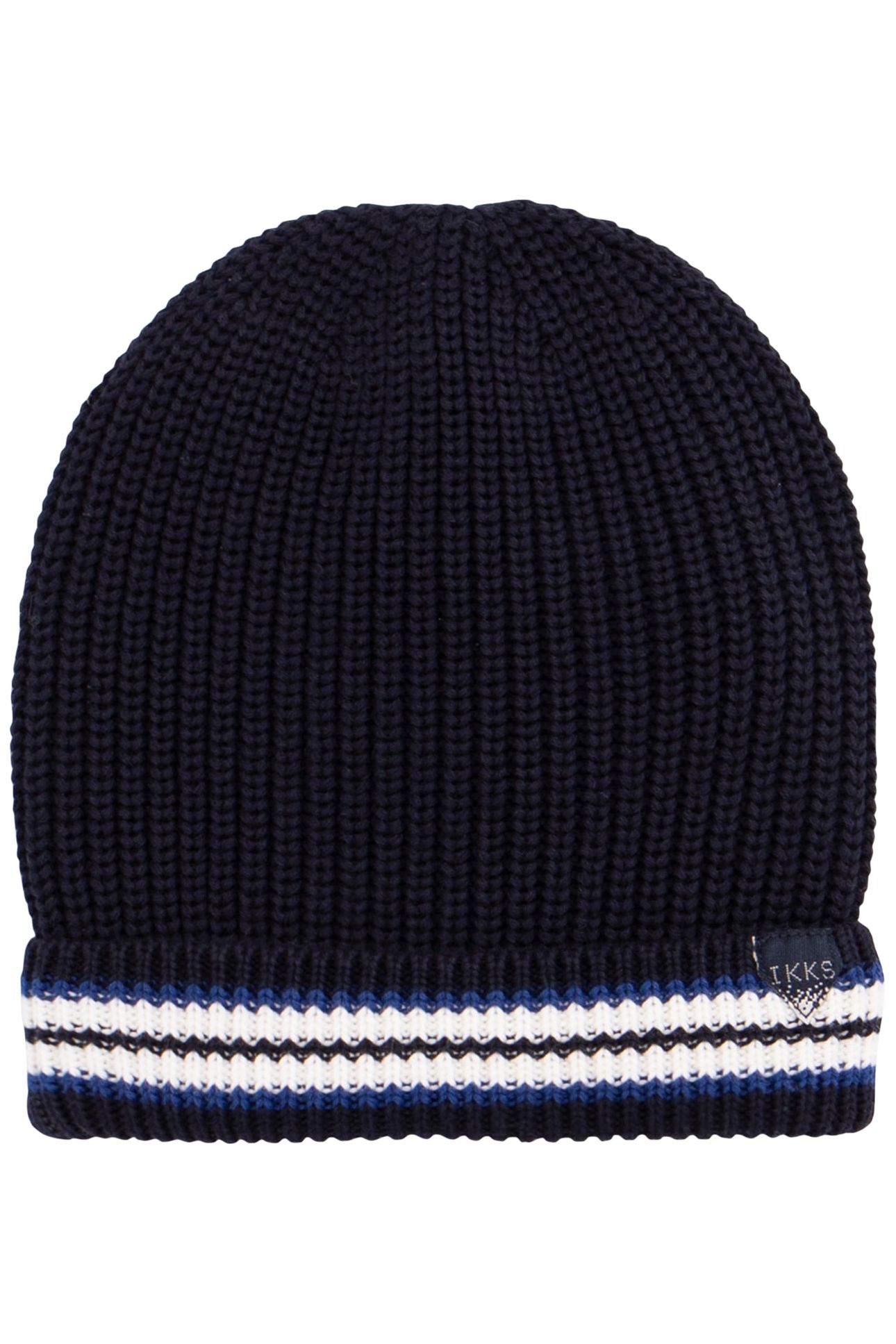 BABY BOY NAVY KNITTED HAT WITH STRIPES FILLING 1